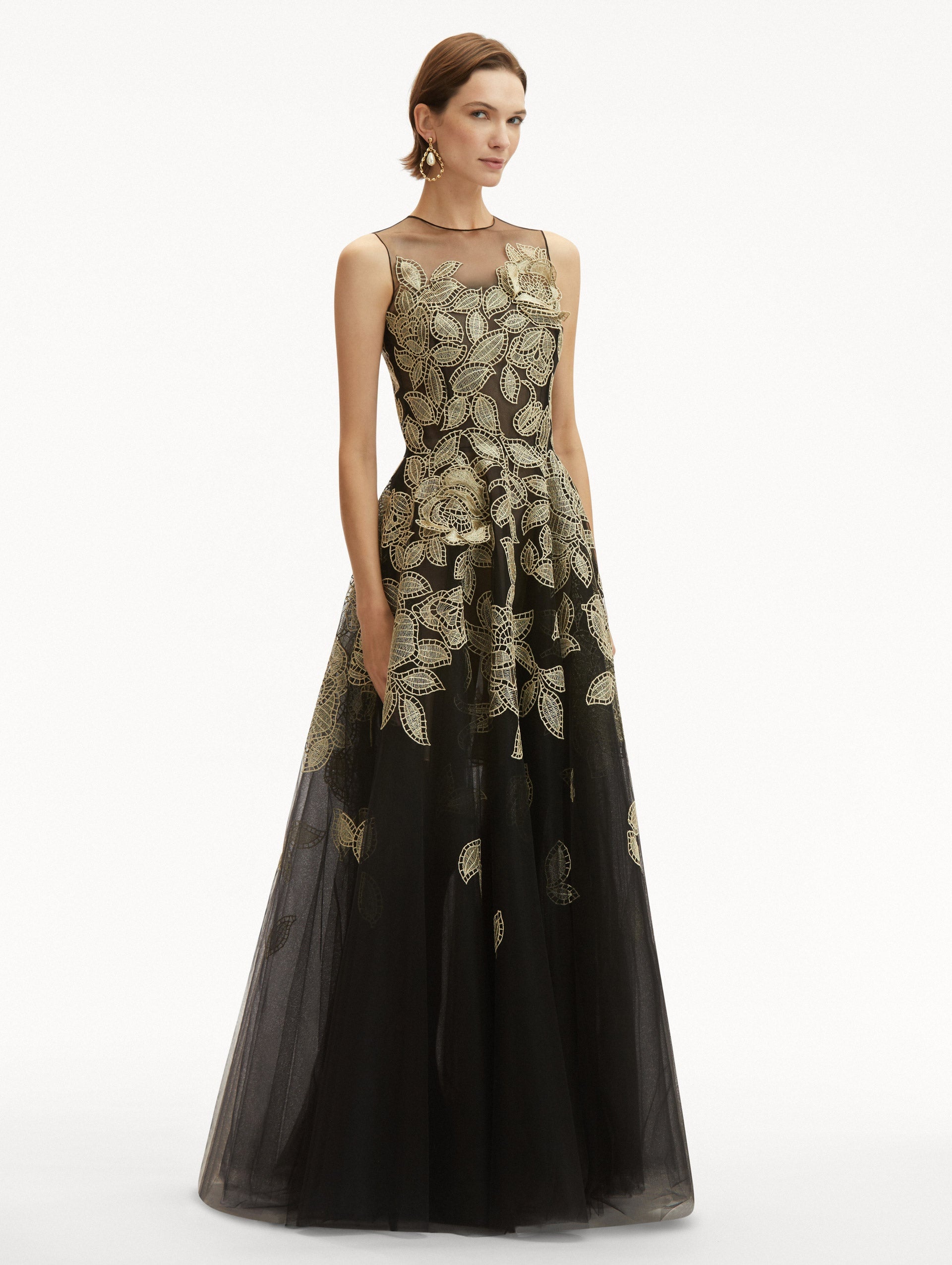 GOLD FOIL ROSE APPLIQUÉ GOWN - 4