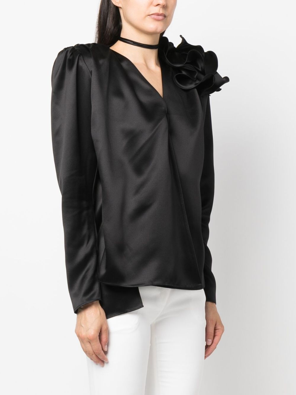 floral-appliqué silk blouse - 3