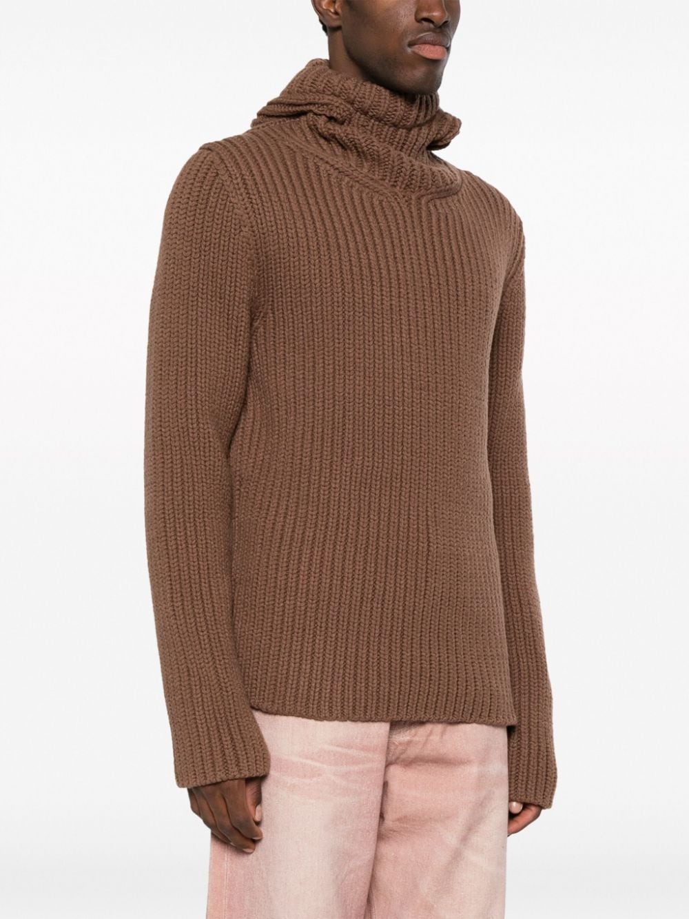ribbed-knit hooded jumper - 3