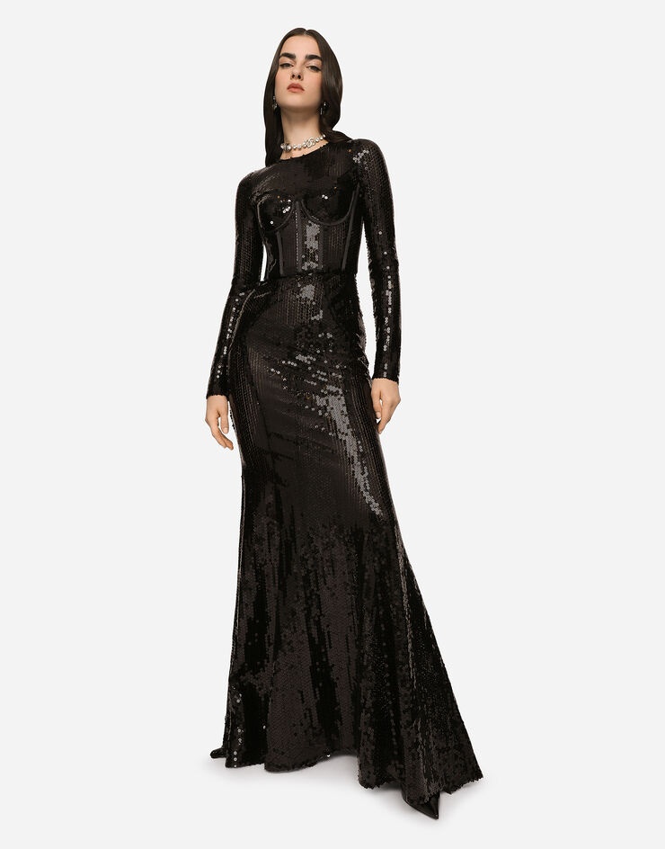 Long sequined dress with corset detailing - 2