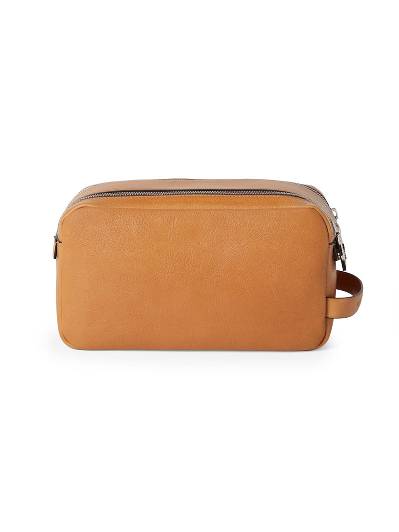 Cowhide Beauty Case with Double Zipper - Natural 4