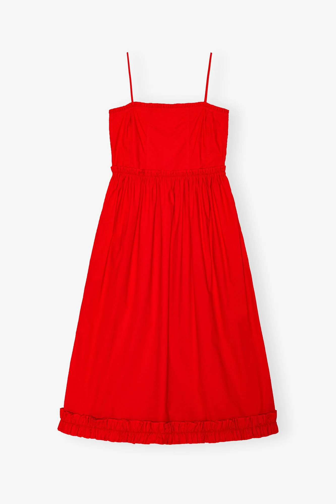 RED COTTON POPLIN STRAP DRESS - 1