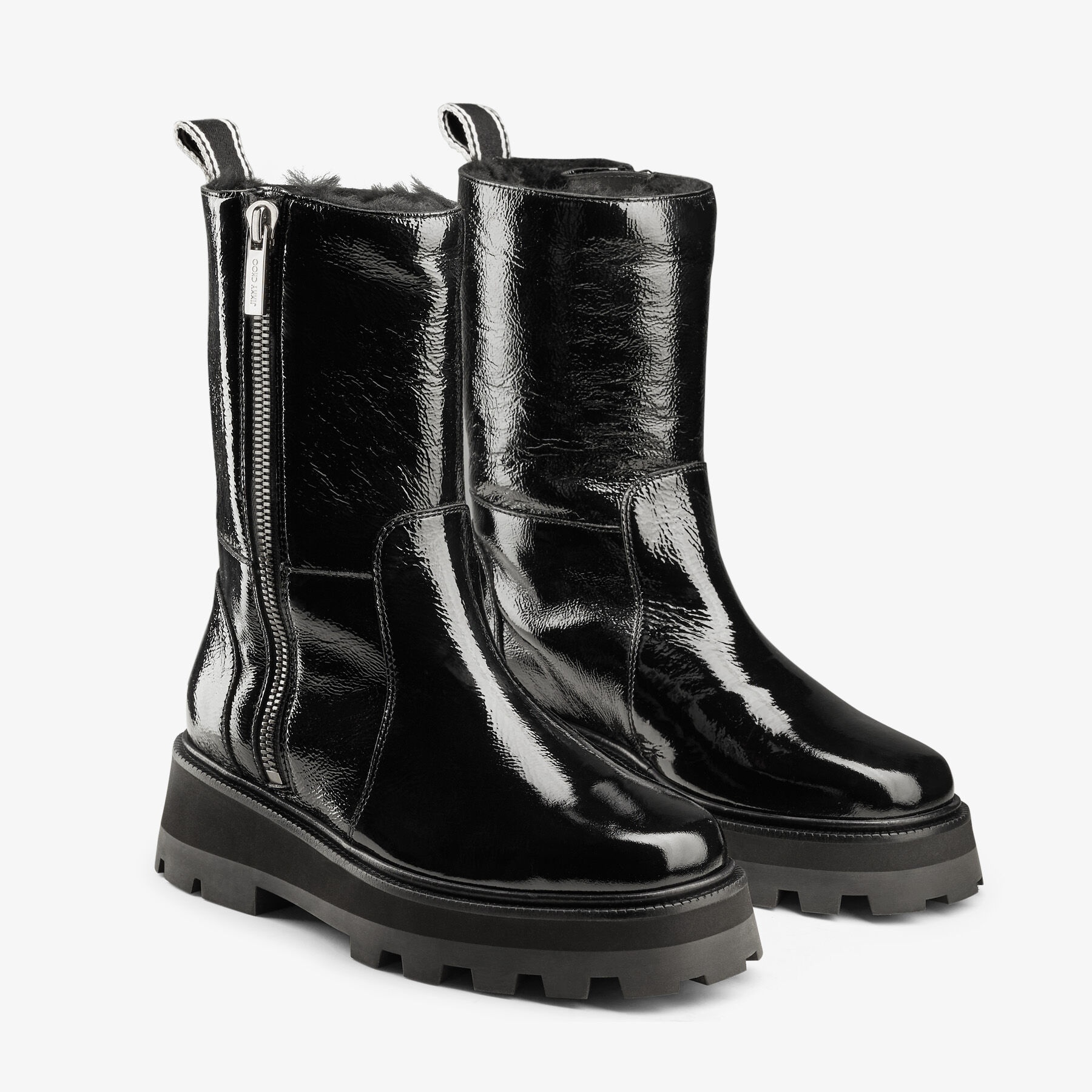 Bayu Flat
Black Soft Patent Boots with Shearling - 2