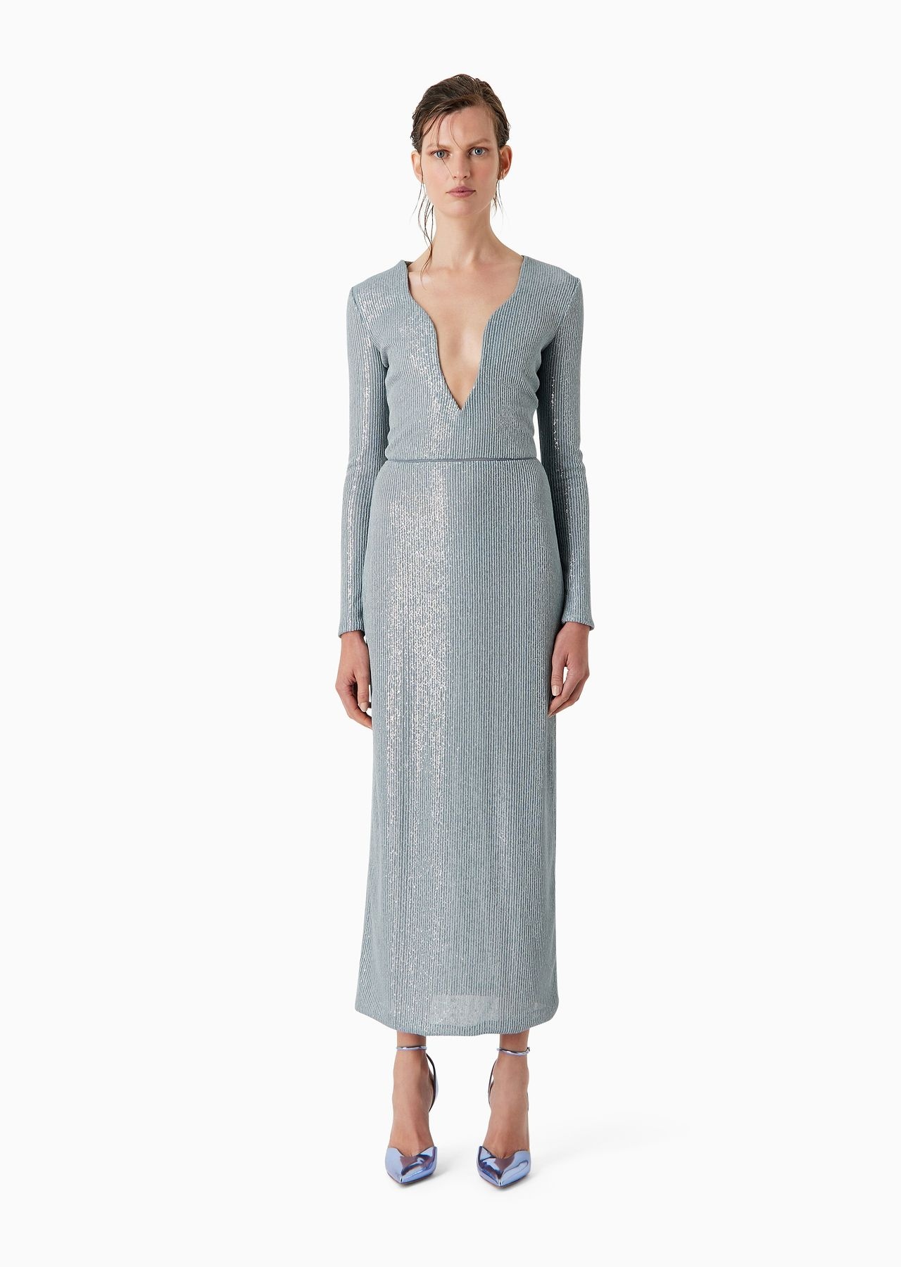 Long jersey dress with all-over sequin embroidery - 2