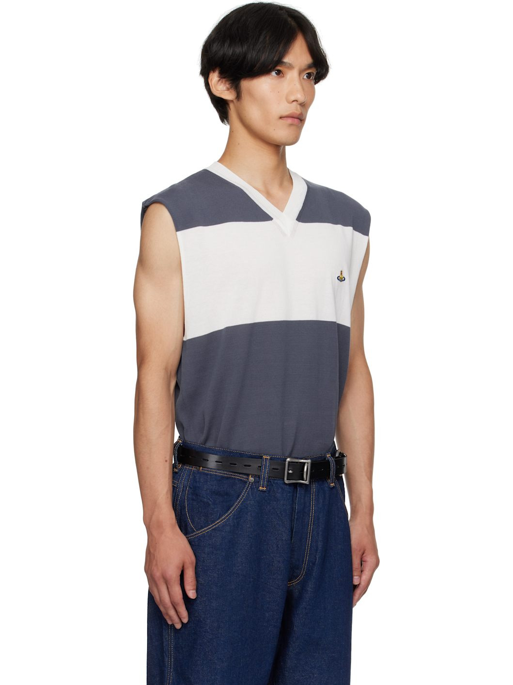White & Blue Ollie Sweater Vest - 2