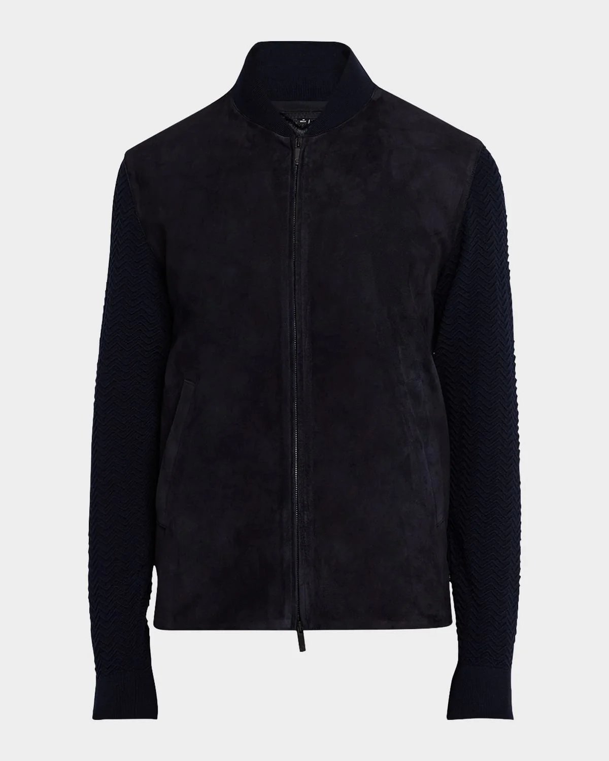 Men's Suede Fabric Mix Bomber Jacket - 1