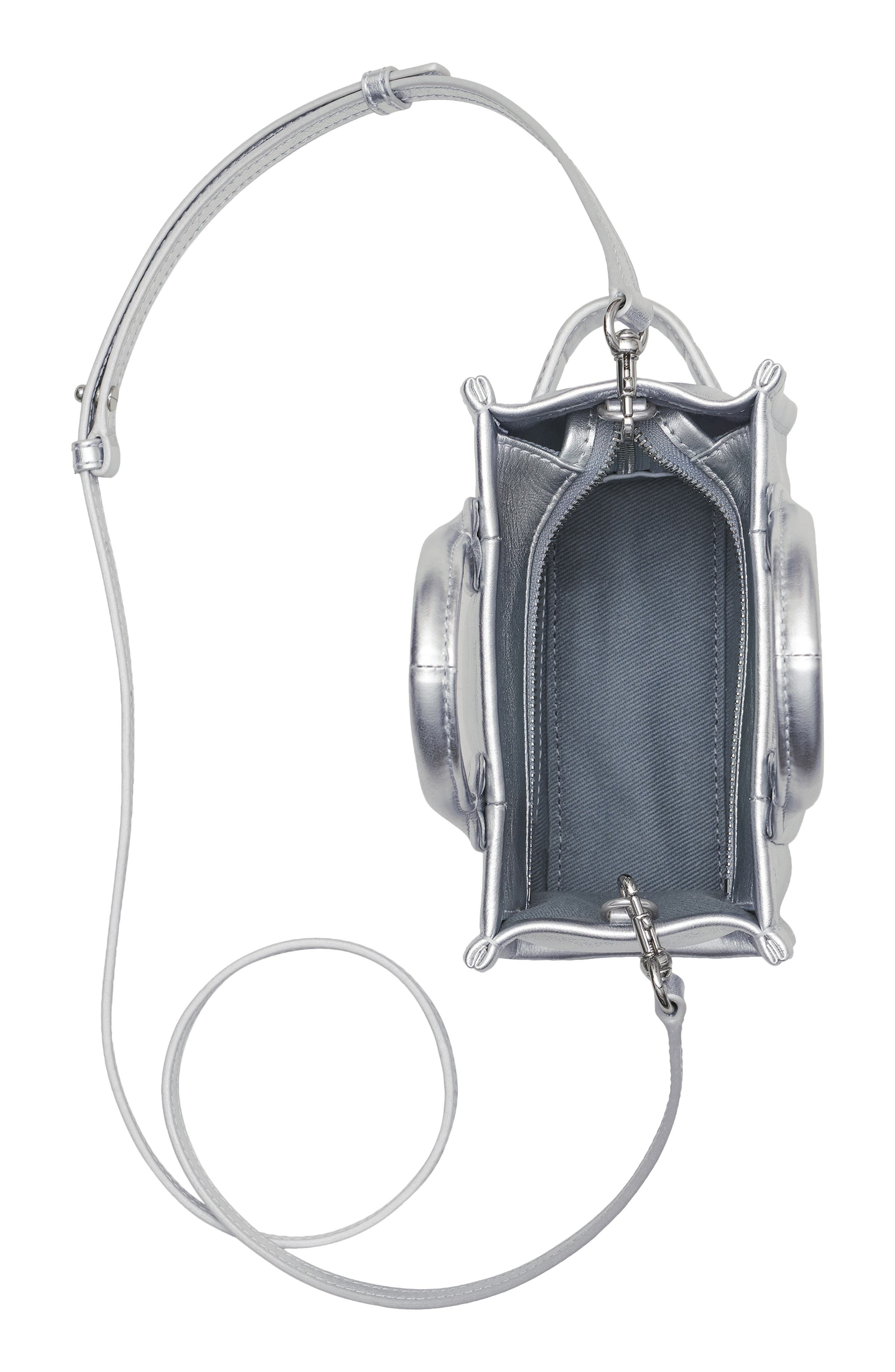 Marc Jacobs The Metallic Leather Crossbody Tote Bag in Silver at Nordstrom - 6