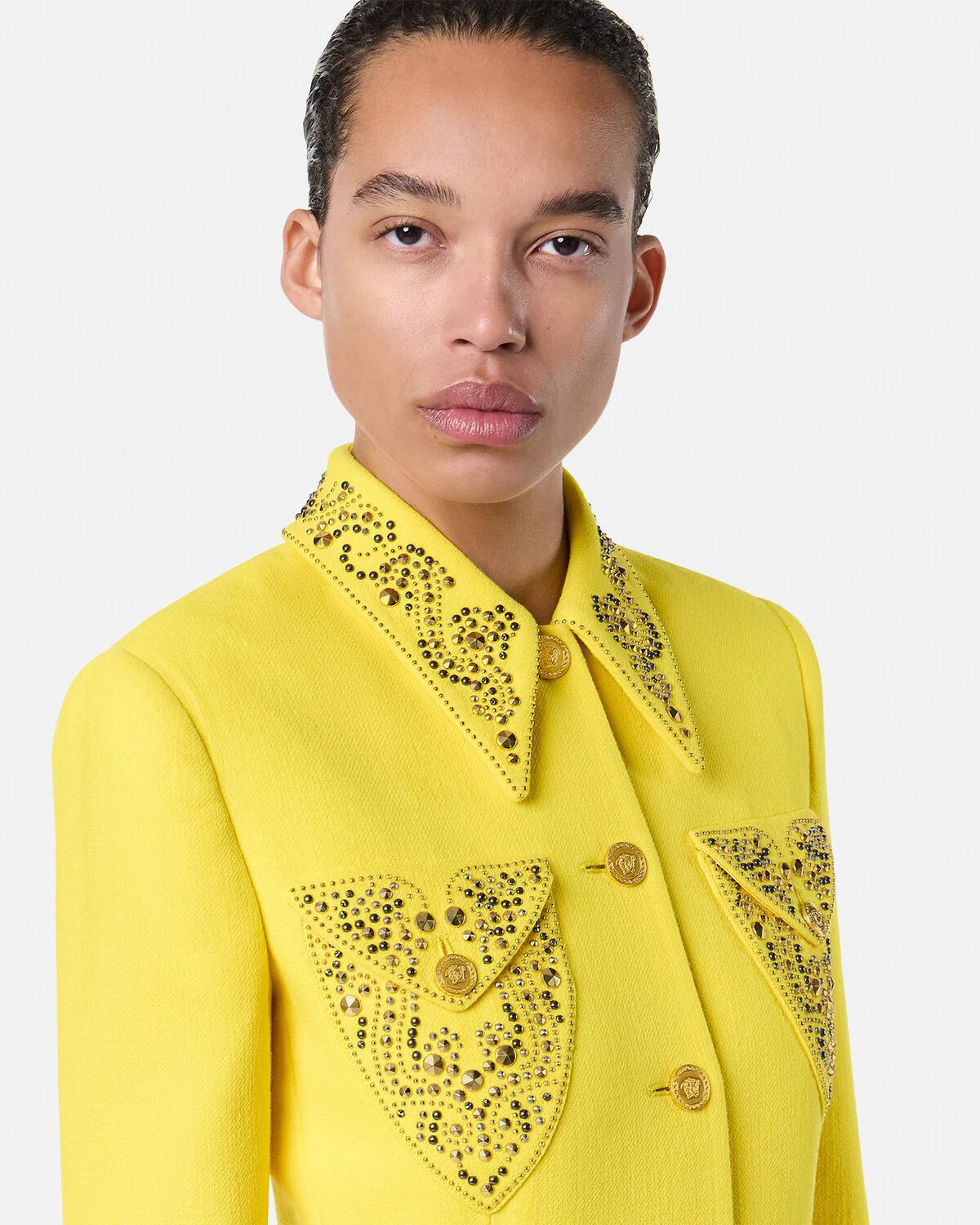 Studded Wool Fitted Single-Breasted Blazer - 3