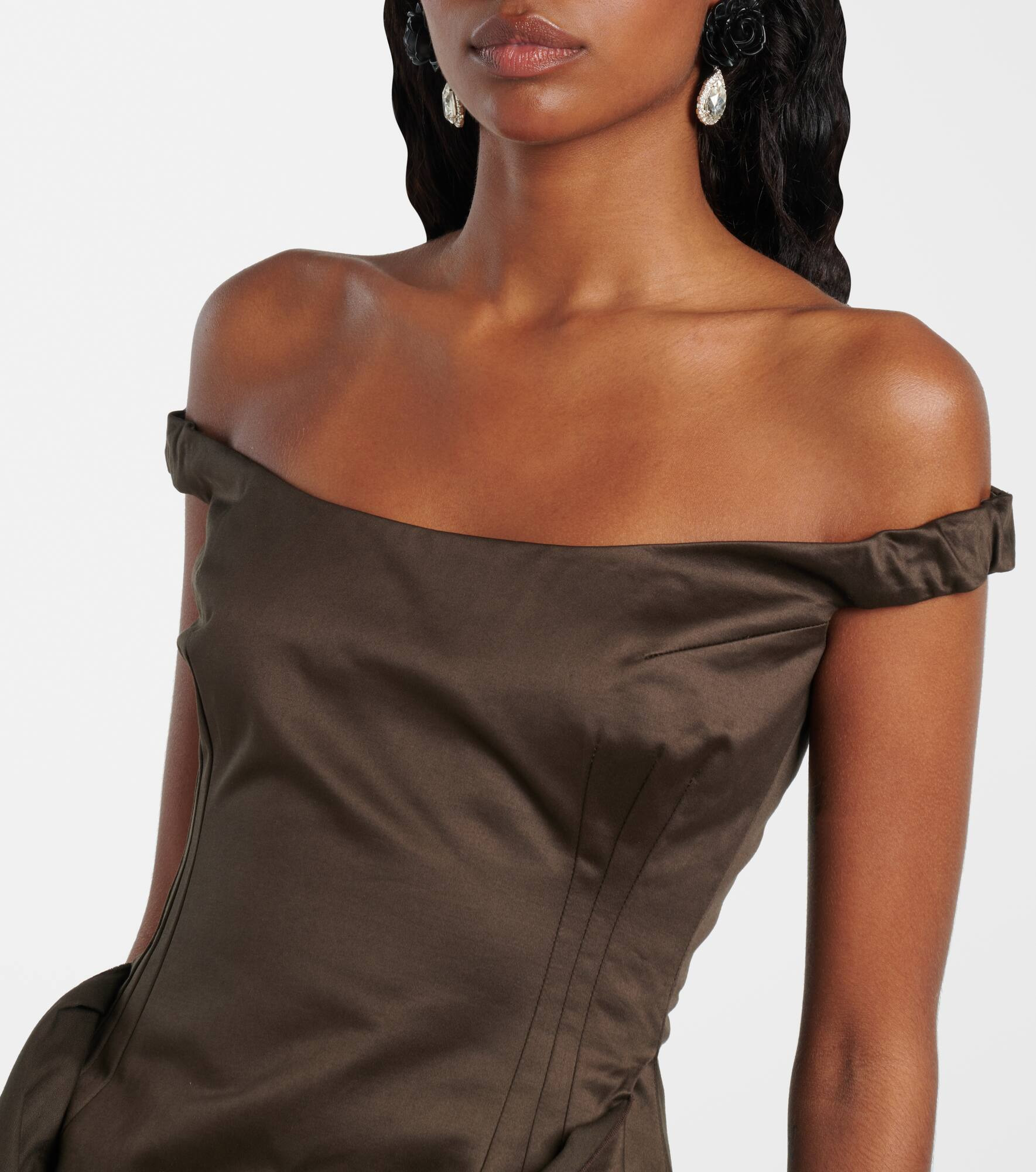 Floral-appliqué satin bustier dress - 4