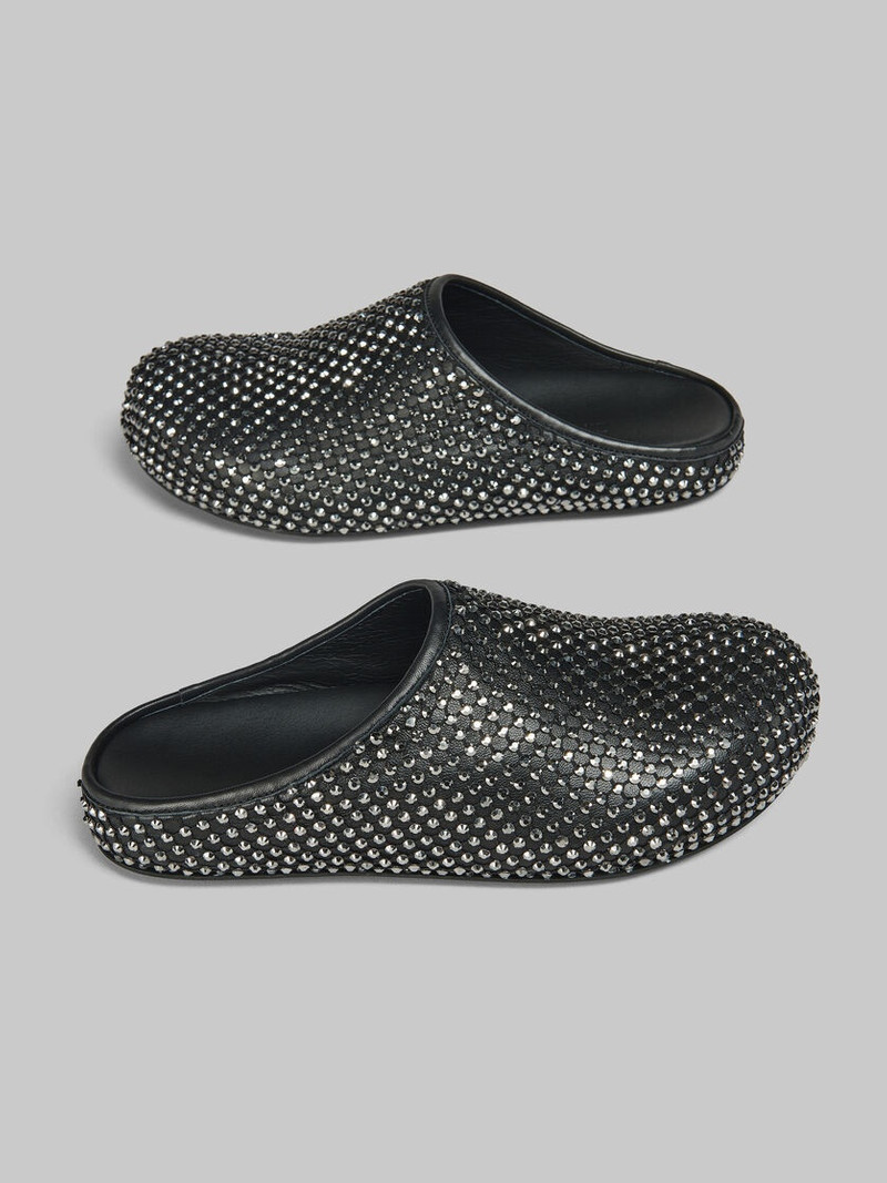 BLACK LEATHER FUSSBETT SABOT WITH RHINESTONES 5