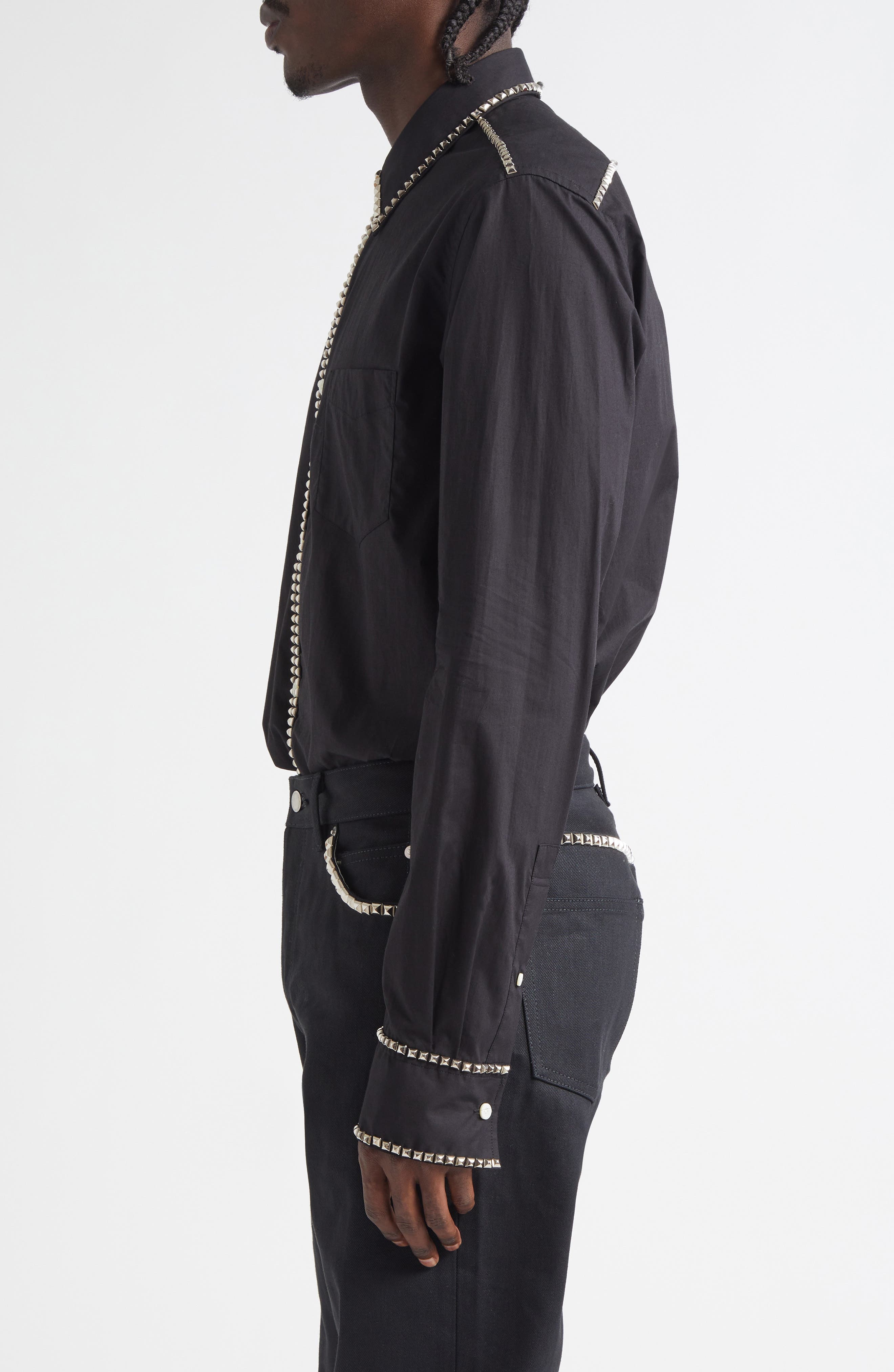 TAKAHIROMIYASHITA TheSoloist. Stud Embellished Reglar Collar Broad Button-Up Shirt in Black at Nords - 3