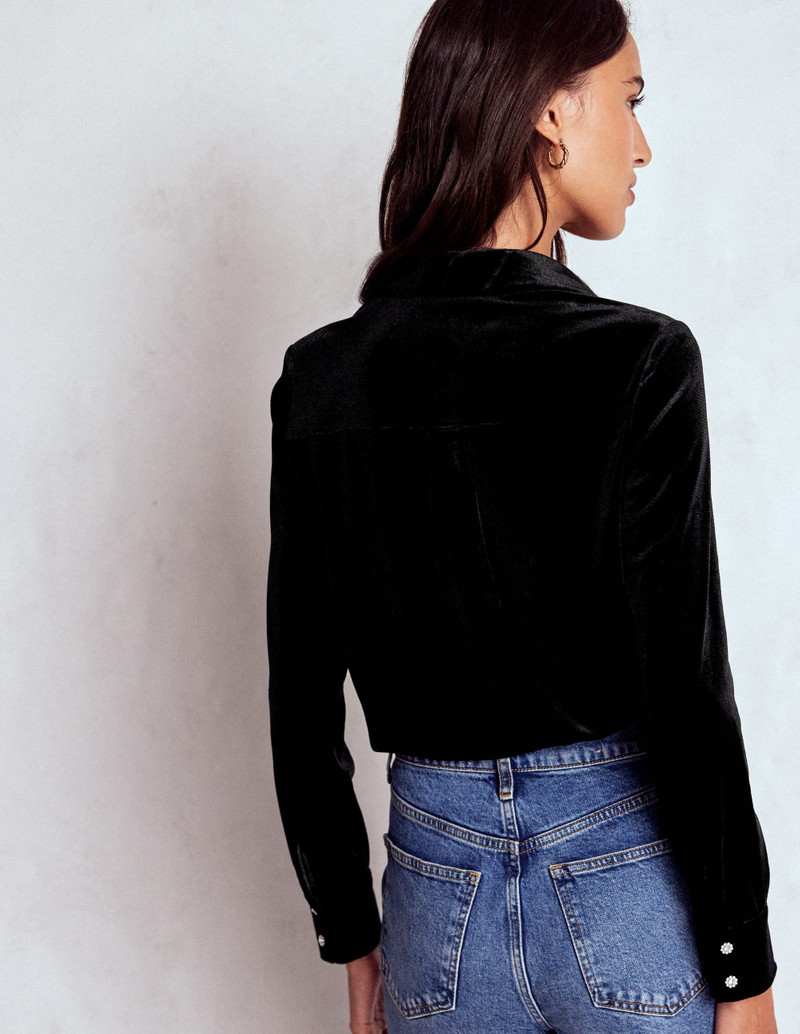 Jewel Button Velvet Shirt-Black 4