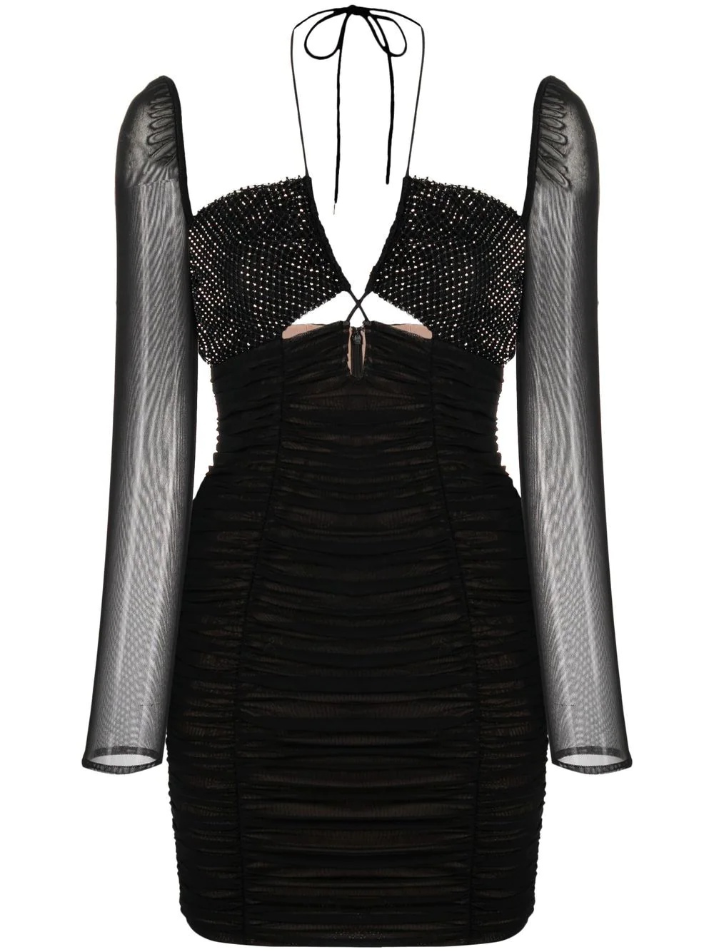 crystal-embellished mesh dress - 1