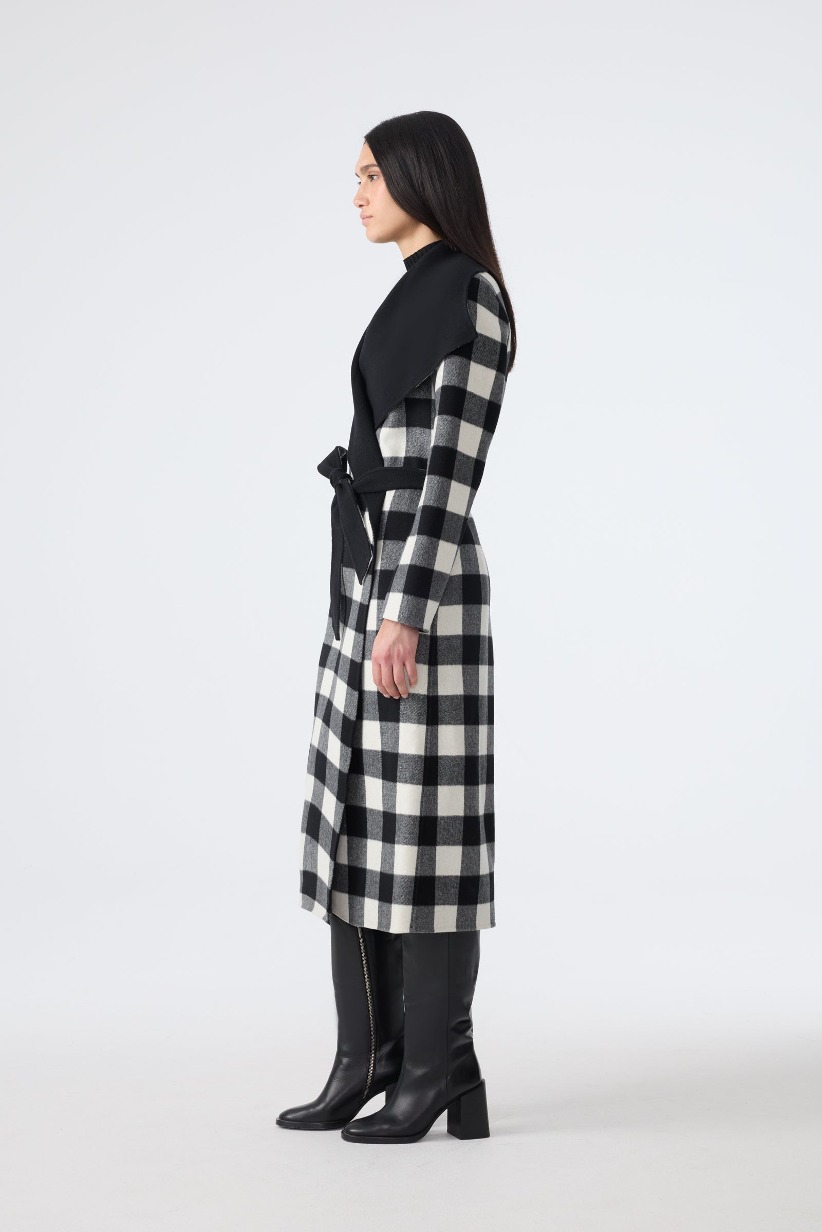 MAI-PL Reversible Plaid Wrap Coat in Double-Face Wool - 3