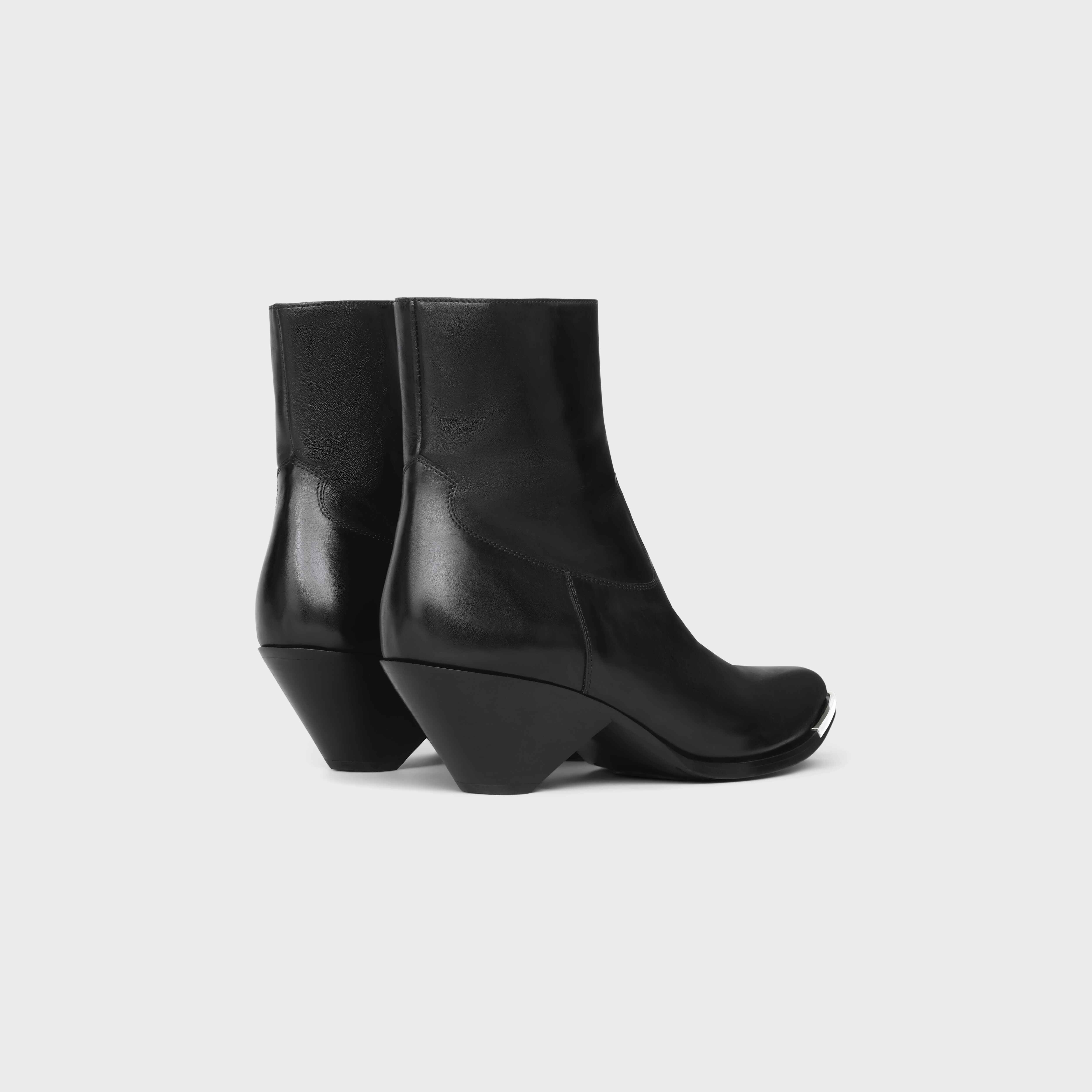 CELINE ZIPPED CONIQUE BOOT WITH METAL TOE in SHINY CALFSKIN | REVERSIBLE