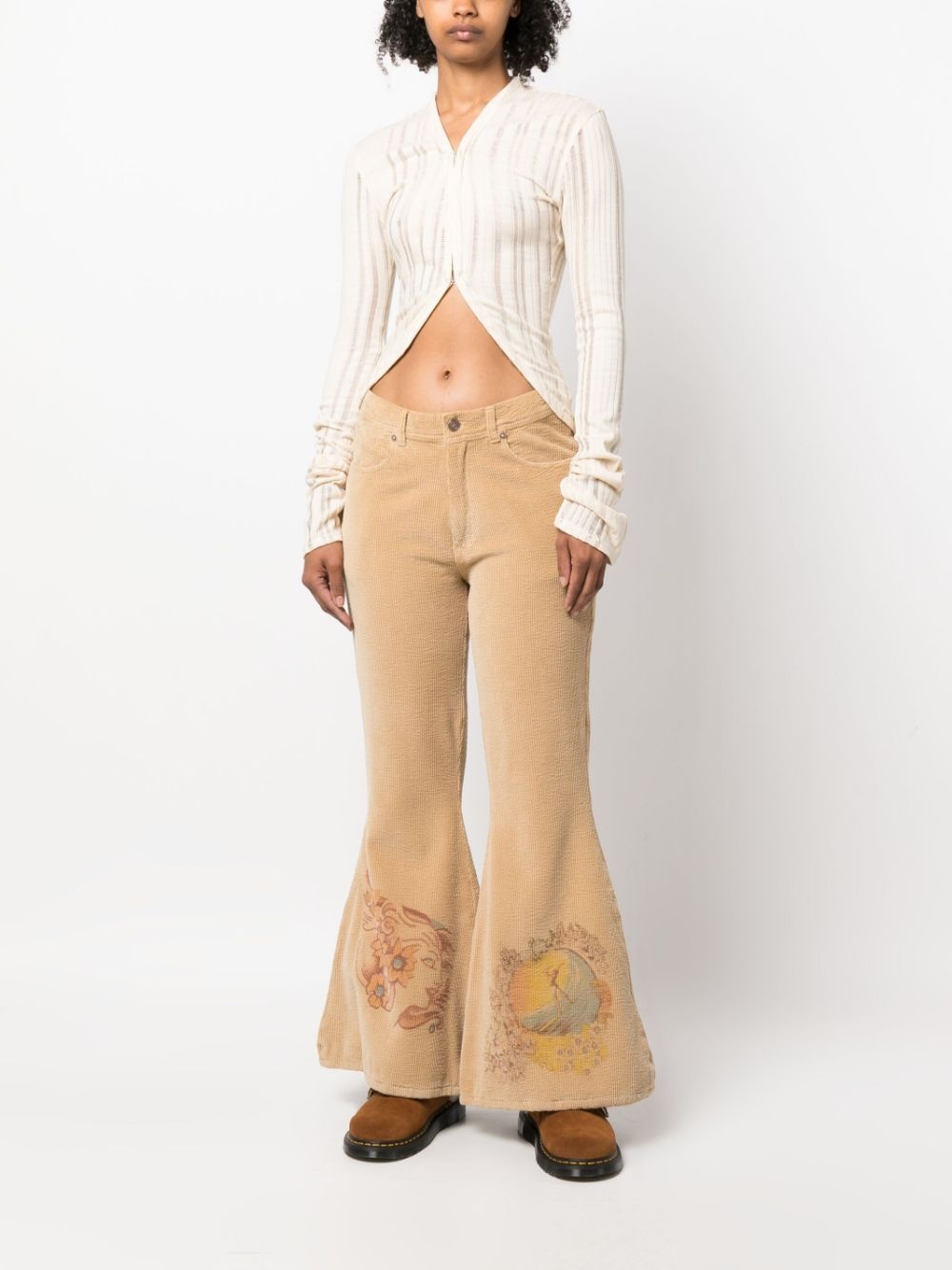 Slim-Fit Flared Printed Cotton-Blend Corduroy Trousers