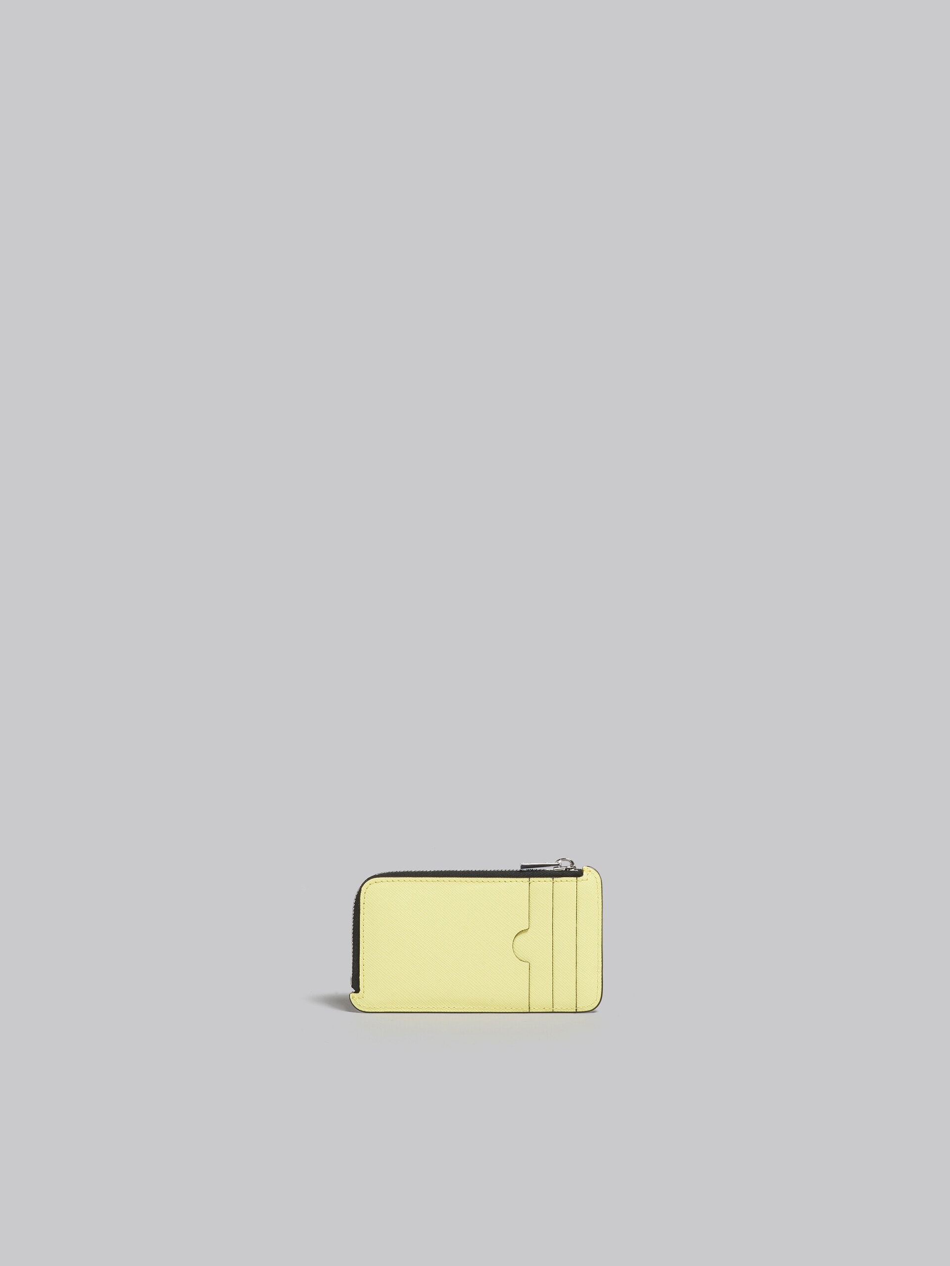 DARK GREY AND CREAM SAFFIANO LEATHER ZIP-AROUND CARD CASE - 3