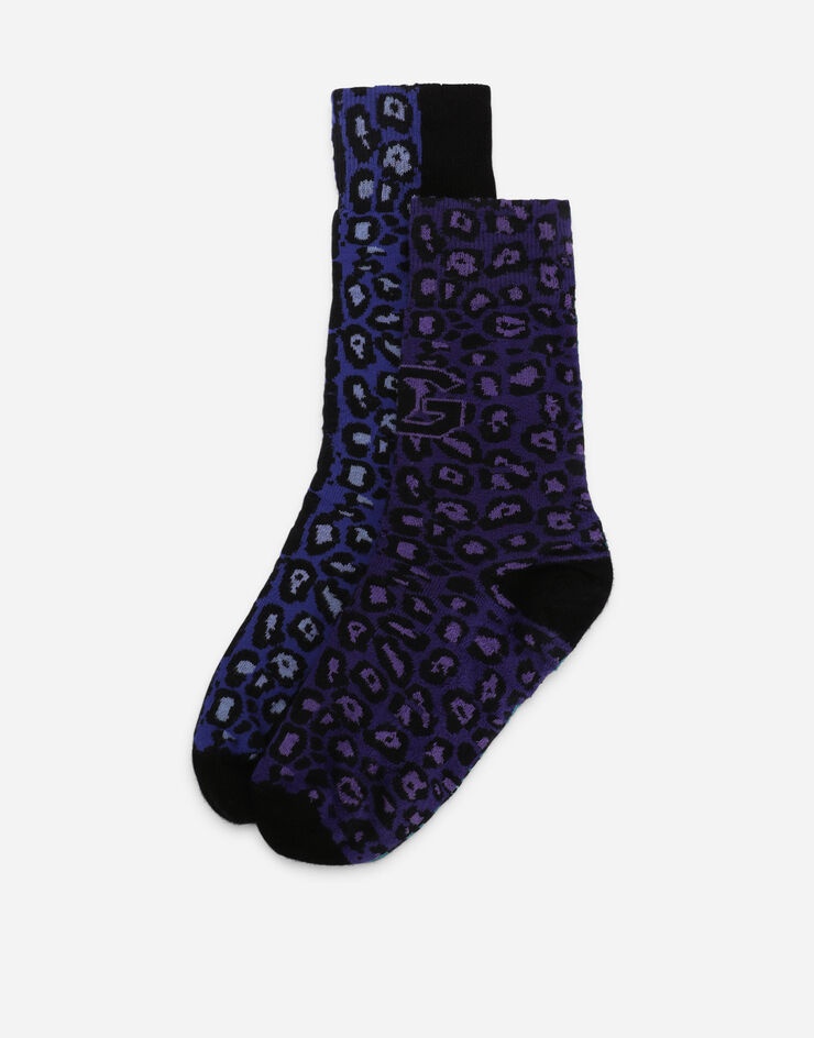 Stretch cotton jacquard socks with tiger design and DG logo - 2