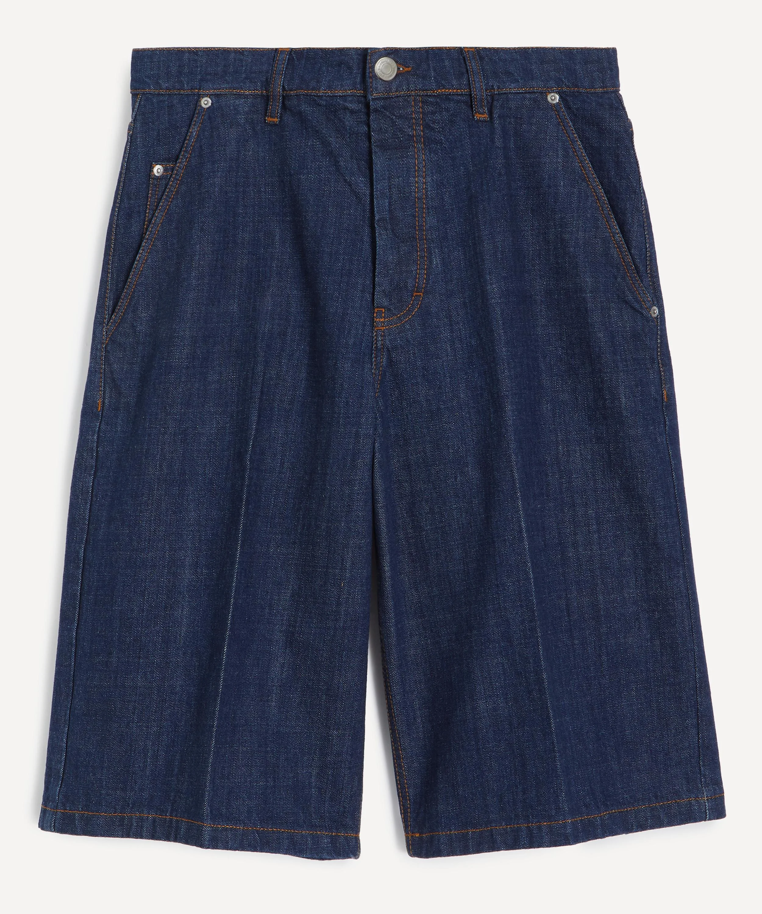 Blue Cotton Loose Bermuda Shorts - 1