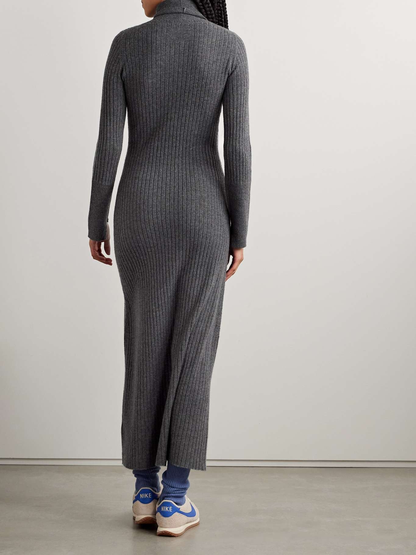 Ribbed cashmere turtleneck maxi dress Gray - 3