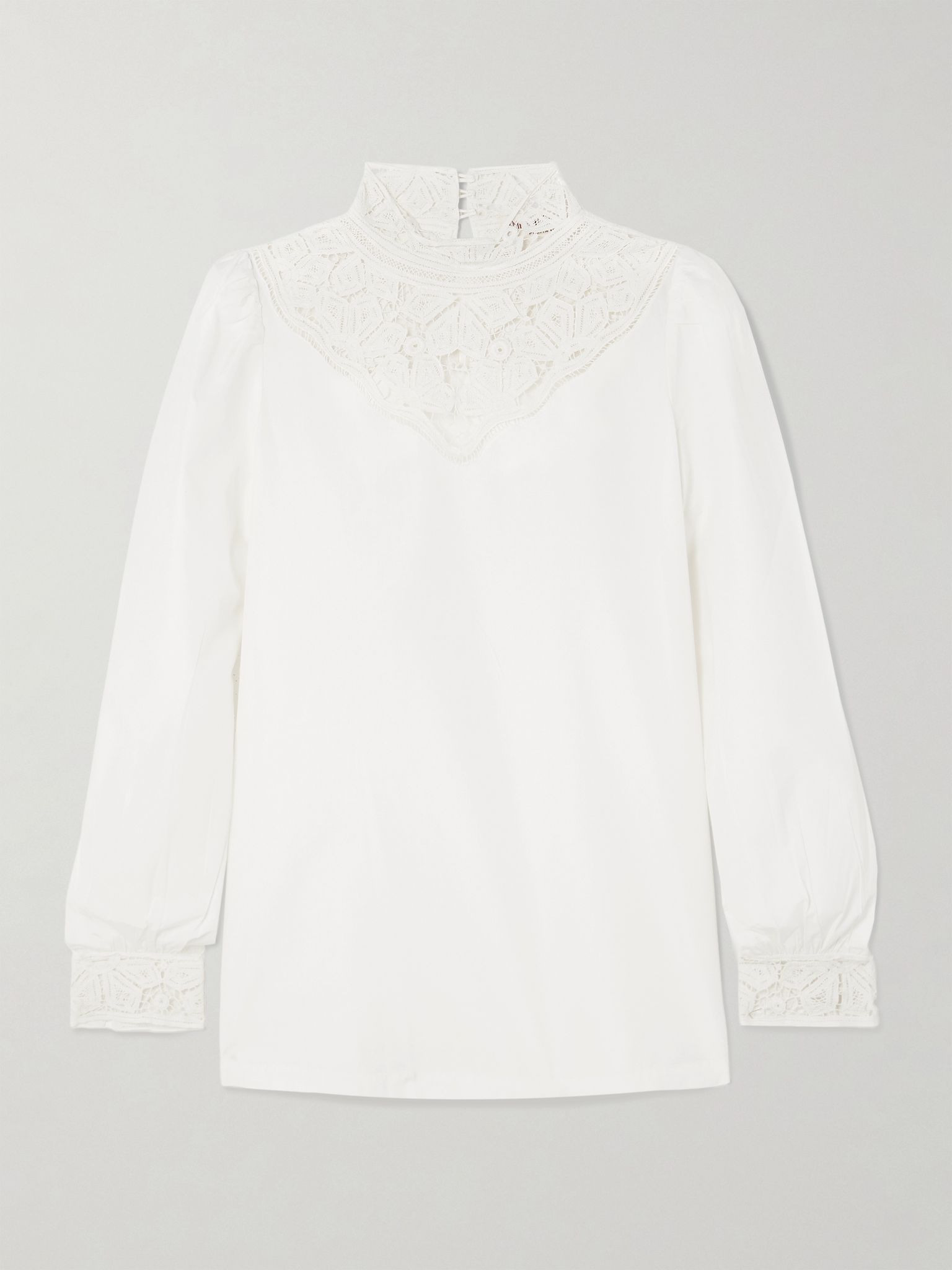 Mikha lace-paneled cotton-blend poplin blouse White - 1