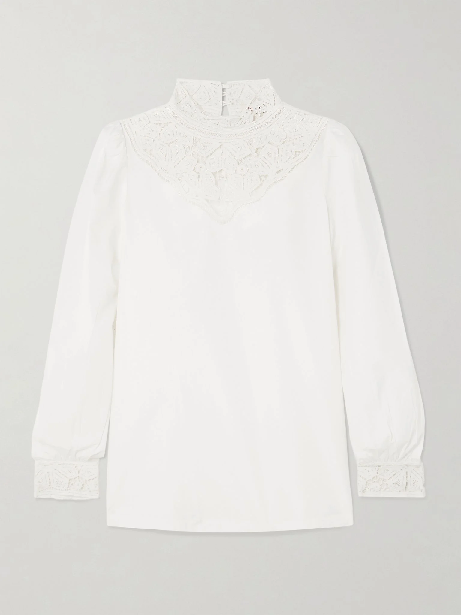 Mikha lace-paneled cotton-blend poplin blouse White - 1