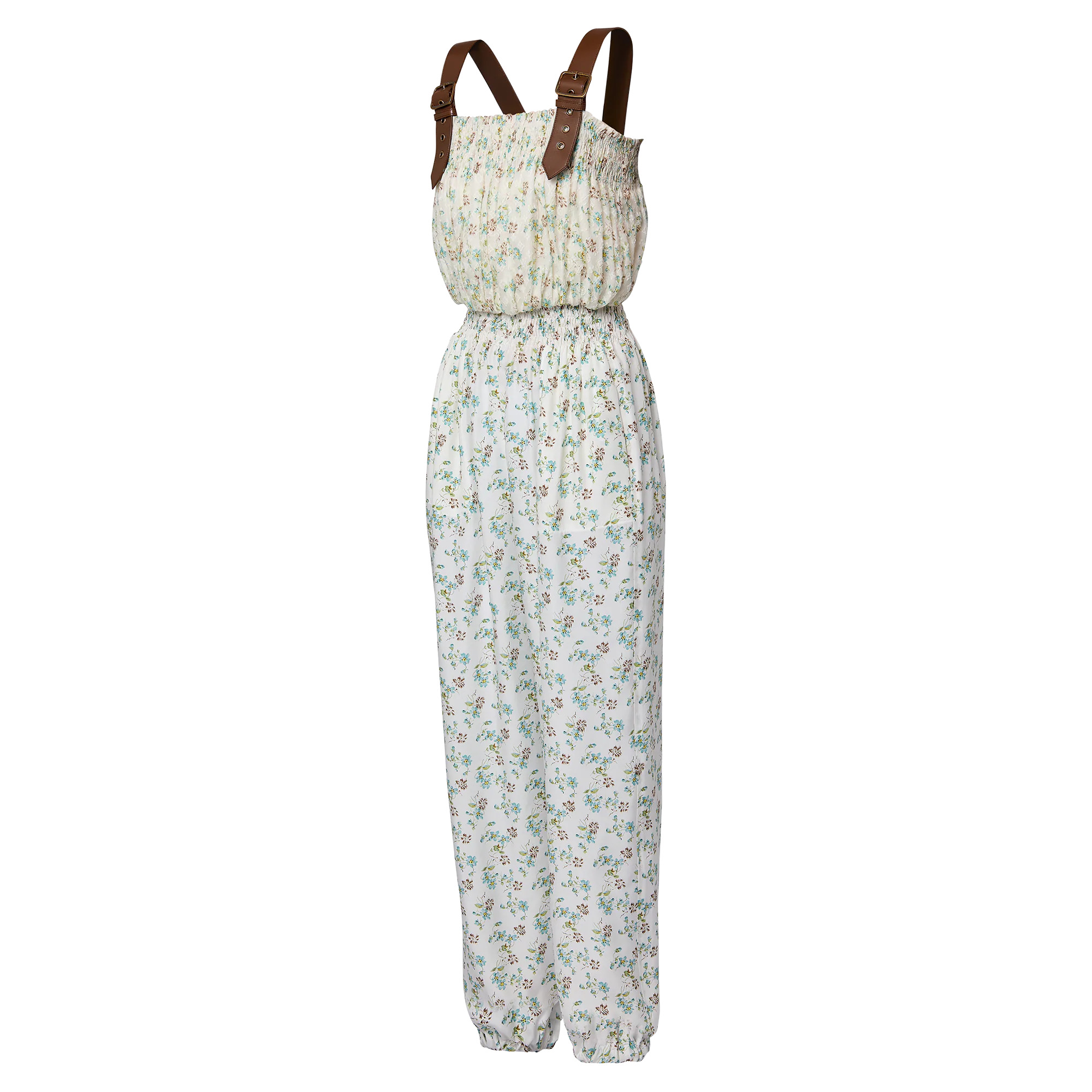 Floral Print Leather Strap Jumpsuit - 2