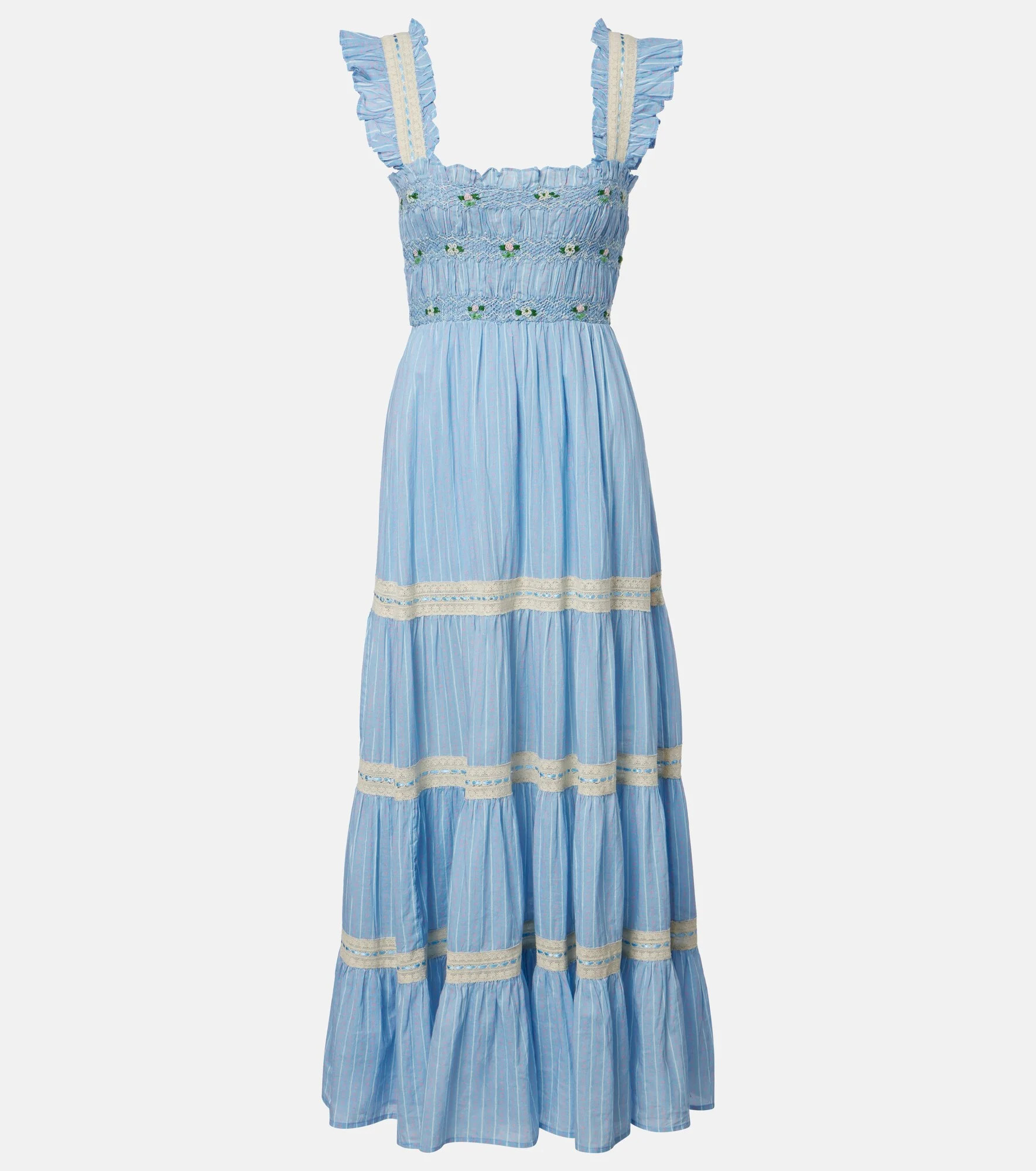 Aubrie lace-trimmed cotton midi dress - 1