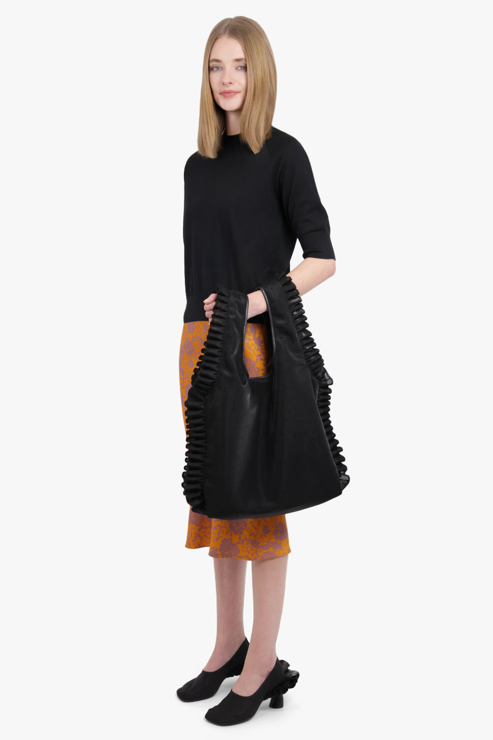 FRILLED LARGE TOTE BAG | BLACK - 5