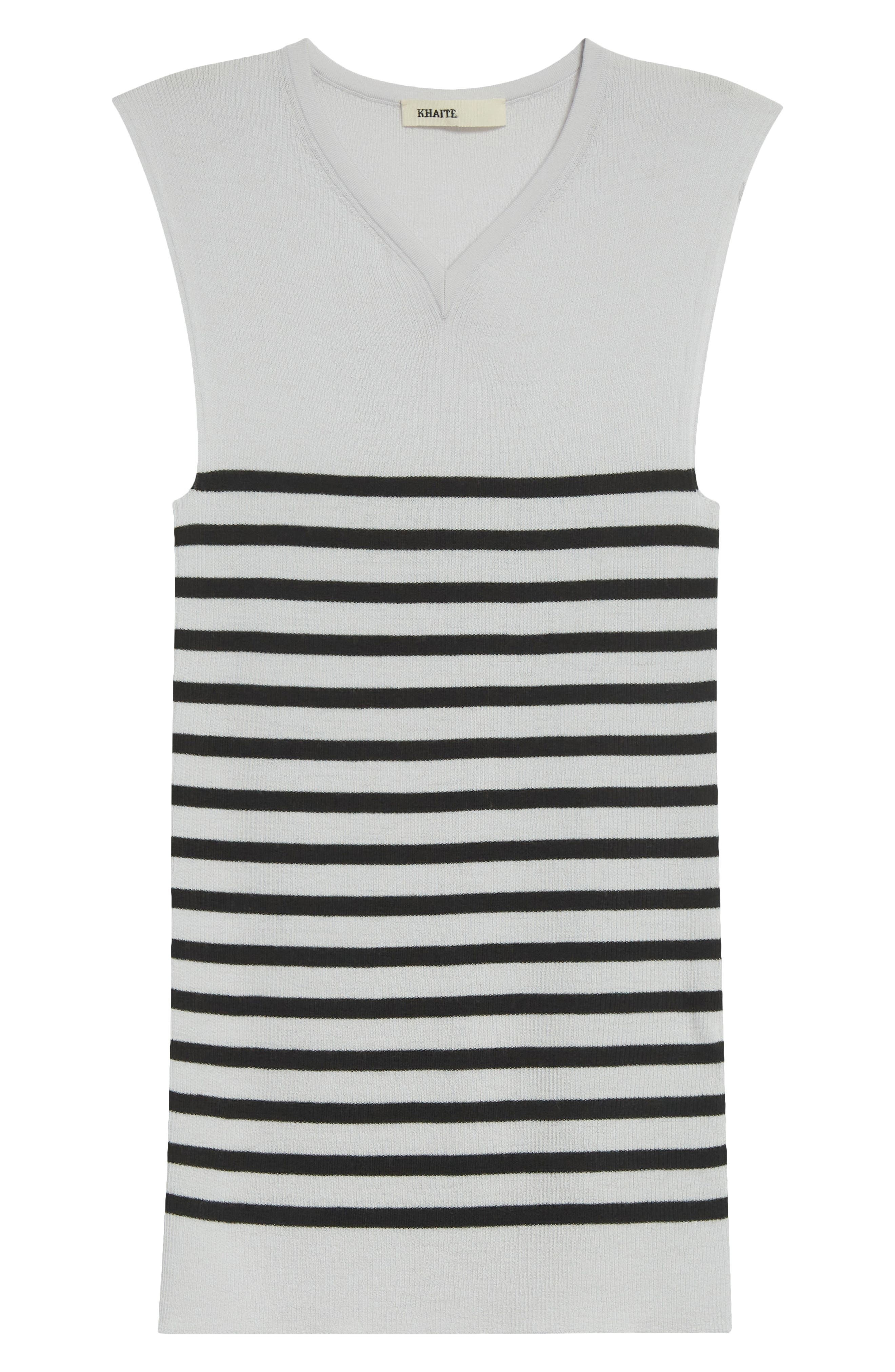 Khaite Renato Rib Merino Wool Blend Sleeveless Sweater in Pearl /Black at Nordstrom - 1