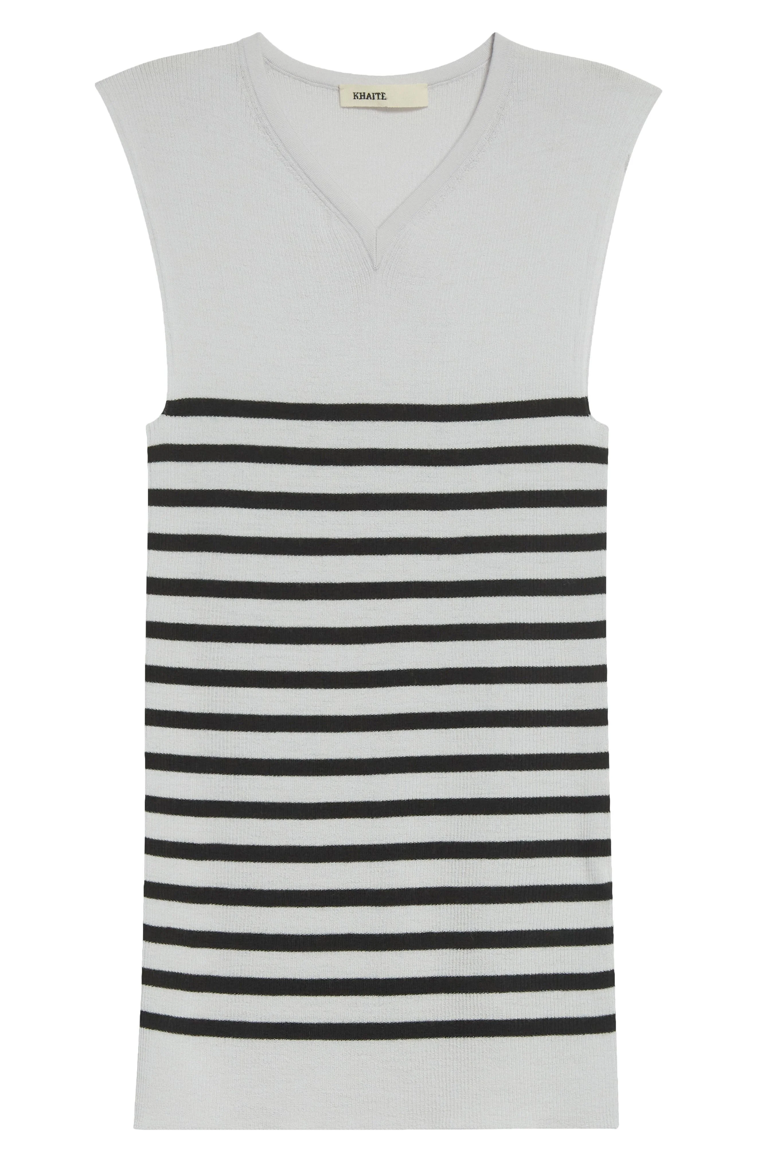 Khaite Renato Rib Merino Wool Blend Sleeveless Sweater in Pearl /Black at Nordstrom - 1