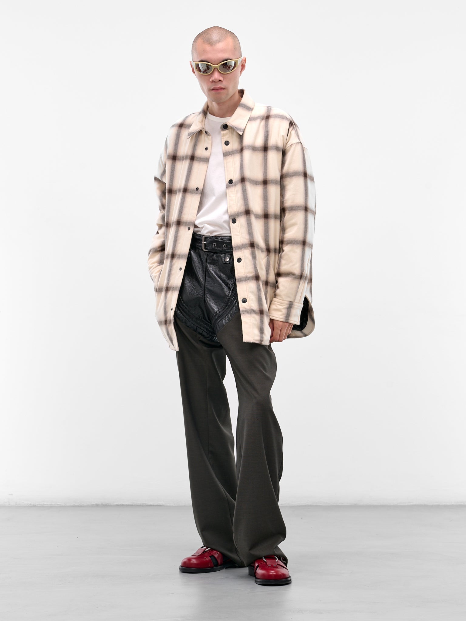 Beige Flannel Button-Up Shirt - 6