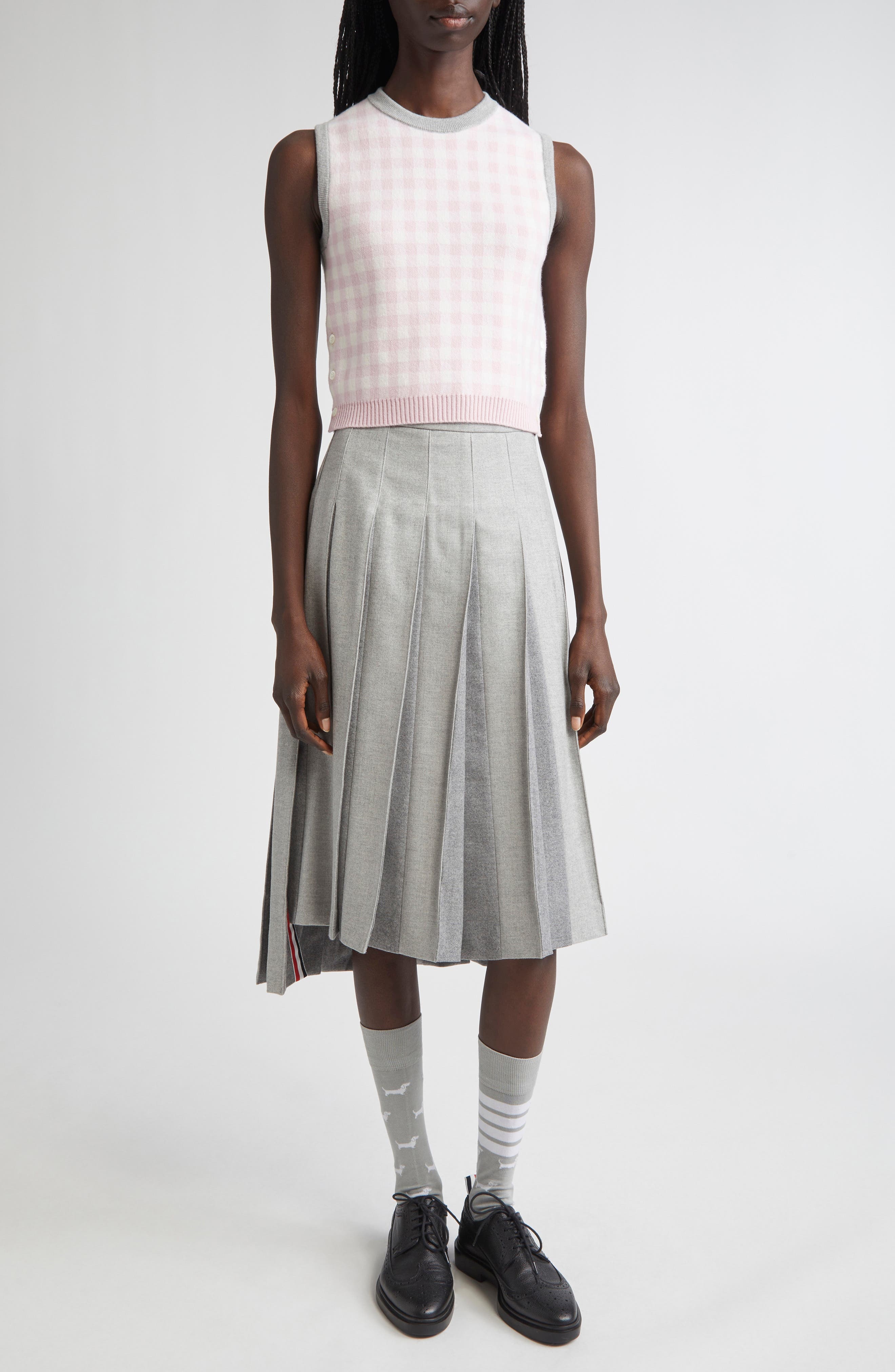 Thom Browne Fun-Mix Gingham Check Bird's Eye Cashmere Sweater Vest in Seasonal Combo at Nordstrom - 2