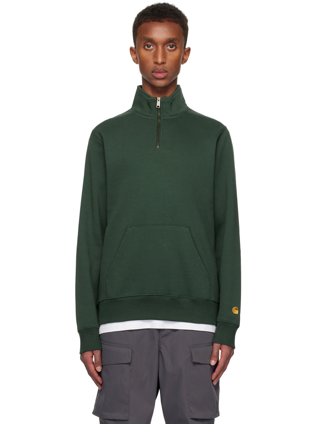 Green Chase Neck Zip Sweatshirt - 1