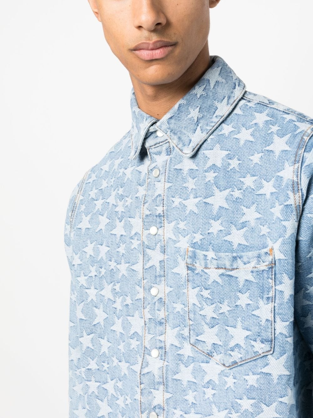 STAR-PATTERN COTTON DENIM SHIRT - 3
