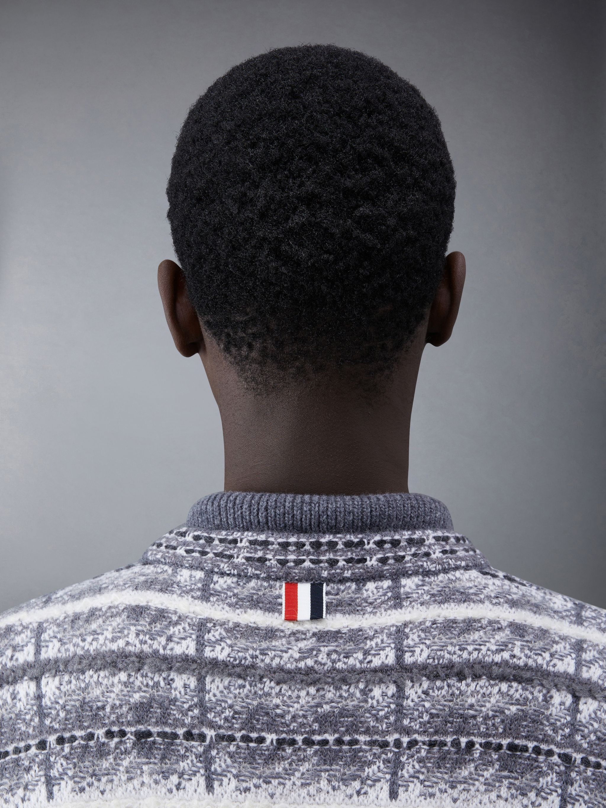Tb Tartan Check Inlay Jacquard Classic V Neck Cardigan in Merino Wool & Mohair W/ Rwb Stripe - 6