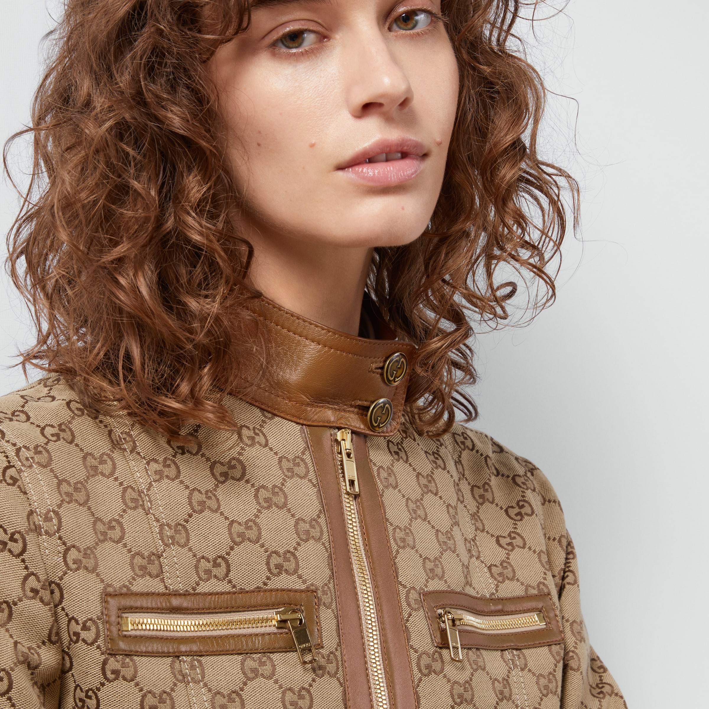 GG canvas jacket with leather trim - 3