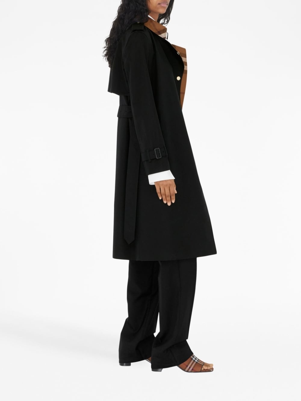 check-panel gabardine trench coat - 3