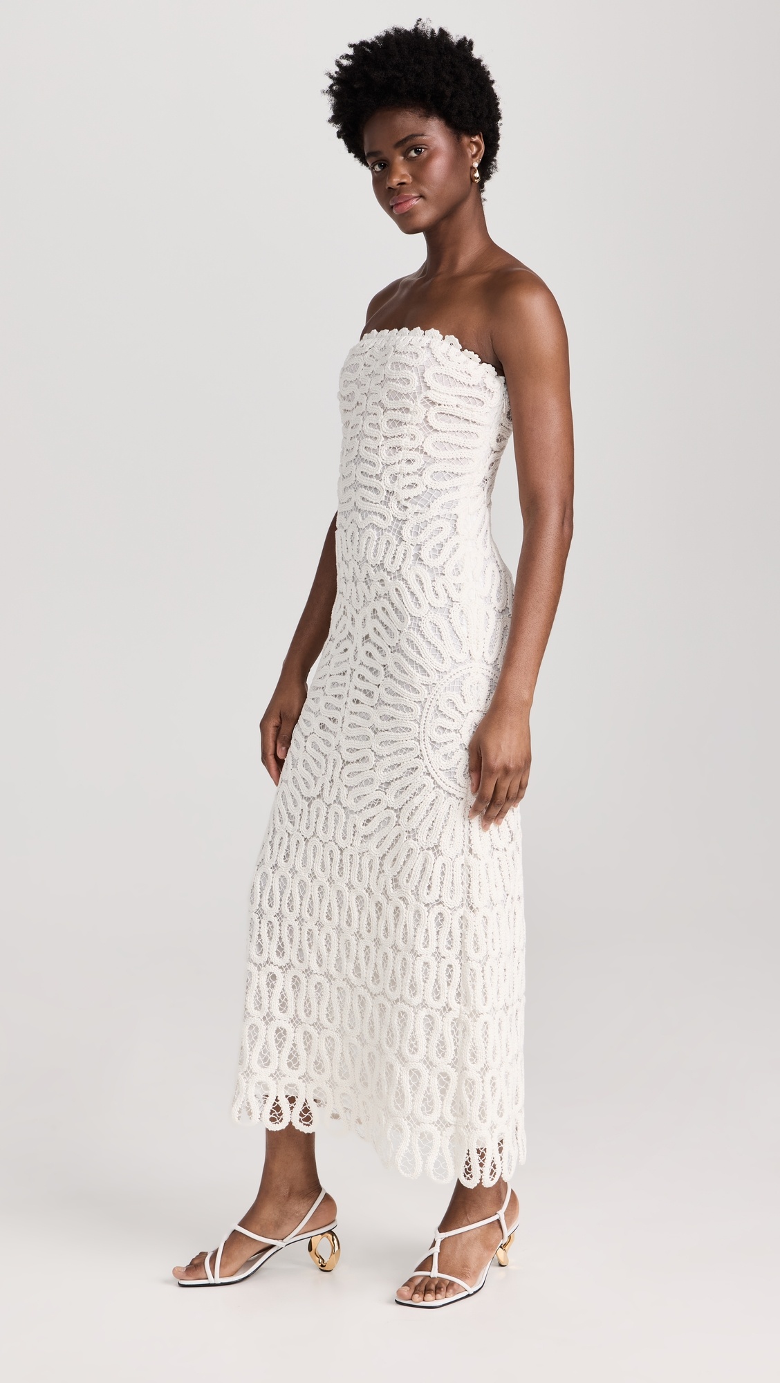 Elise Cage Crochet Embroidery Midi Dress - 3