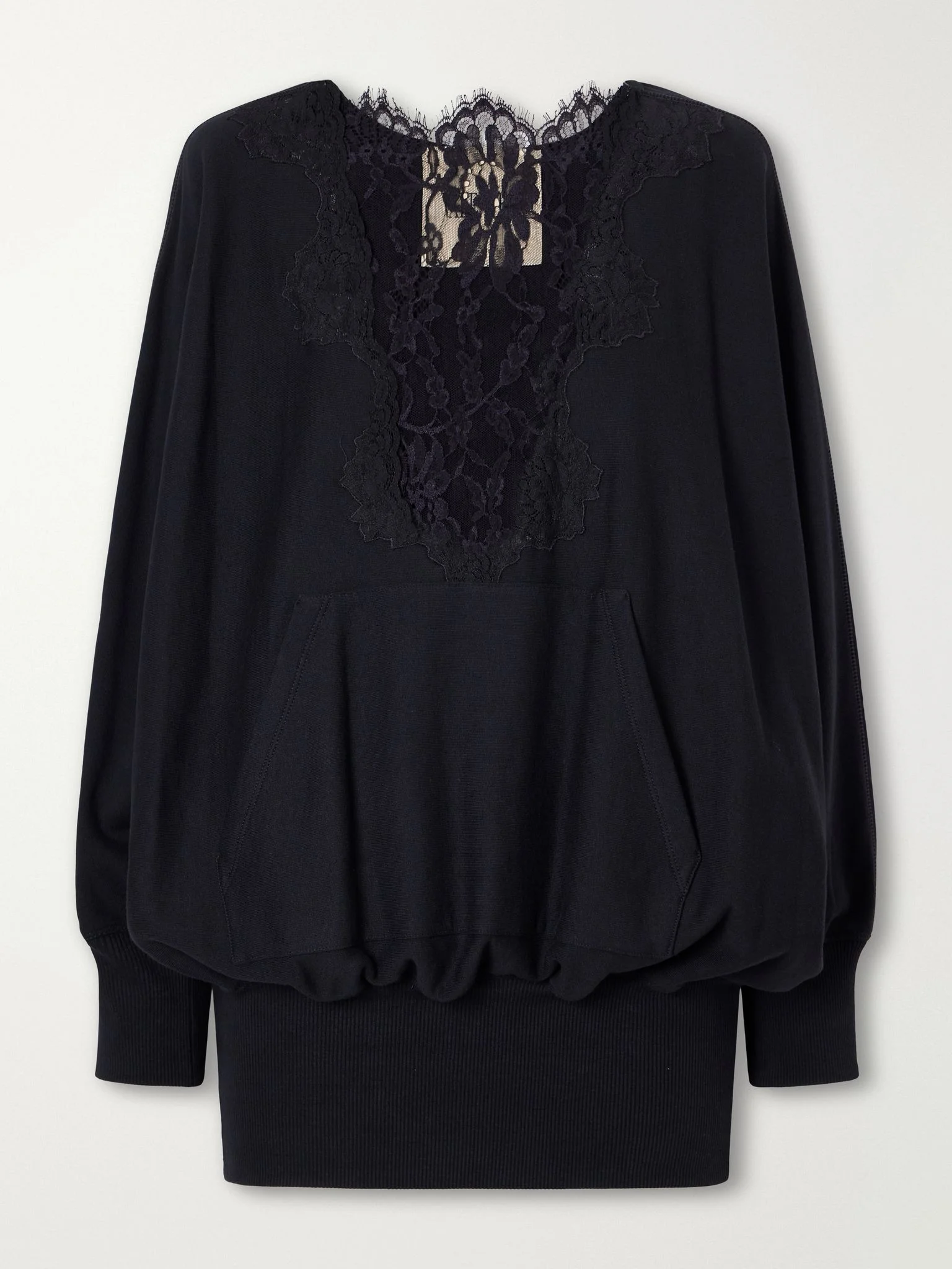 Lace-trimmed cotton-jersey sweatshirt Black - 1
