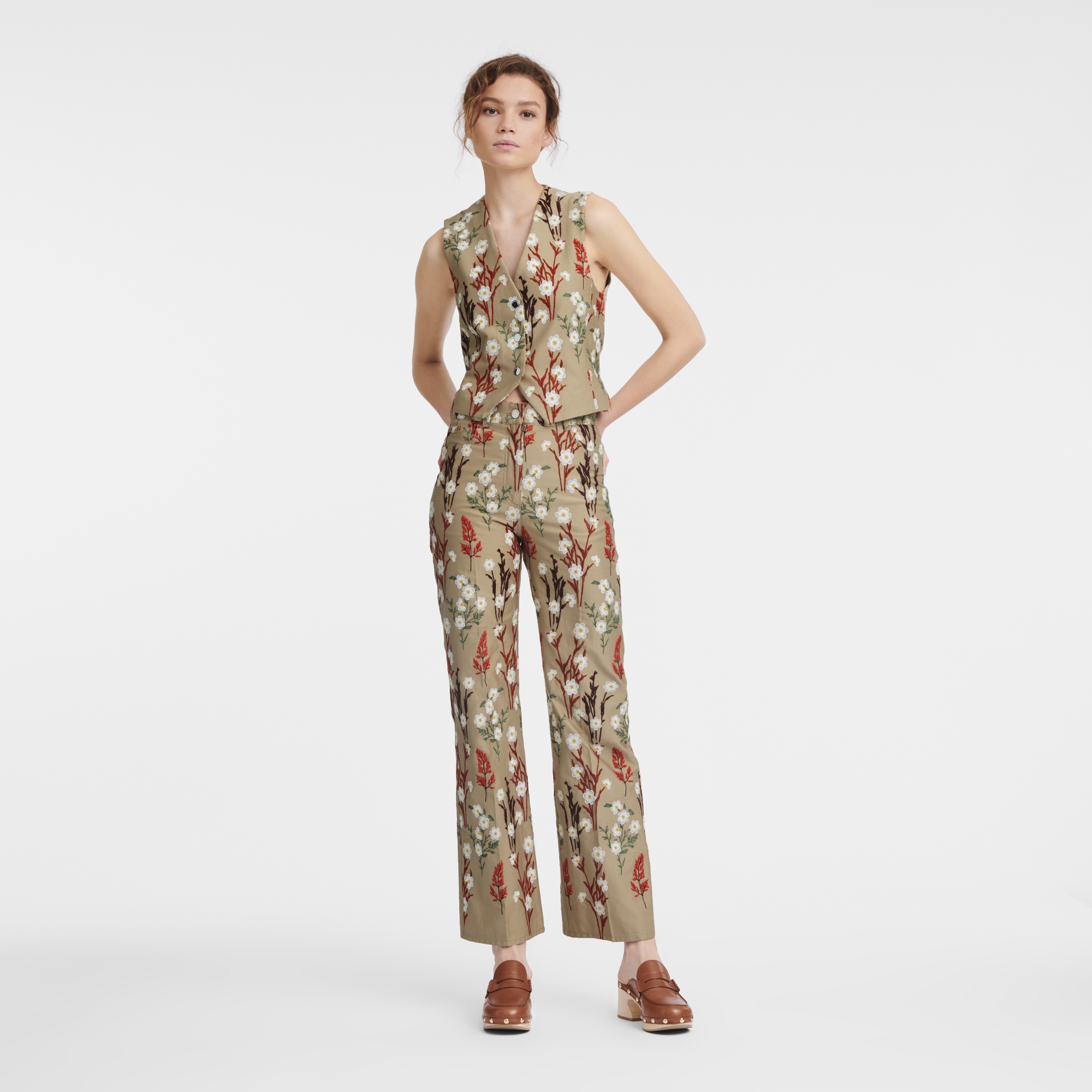 Embroidered trousers Oat - Gabardine - 2