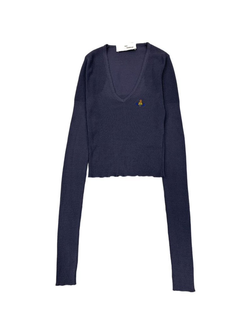 logo embroidery V-neck sweater 1