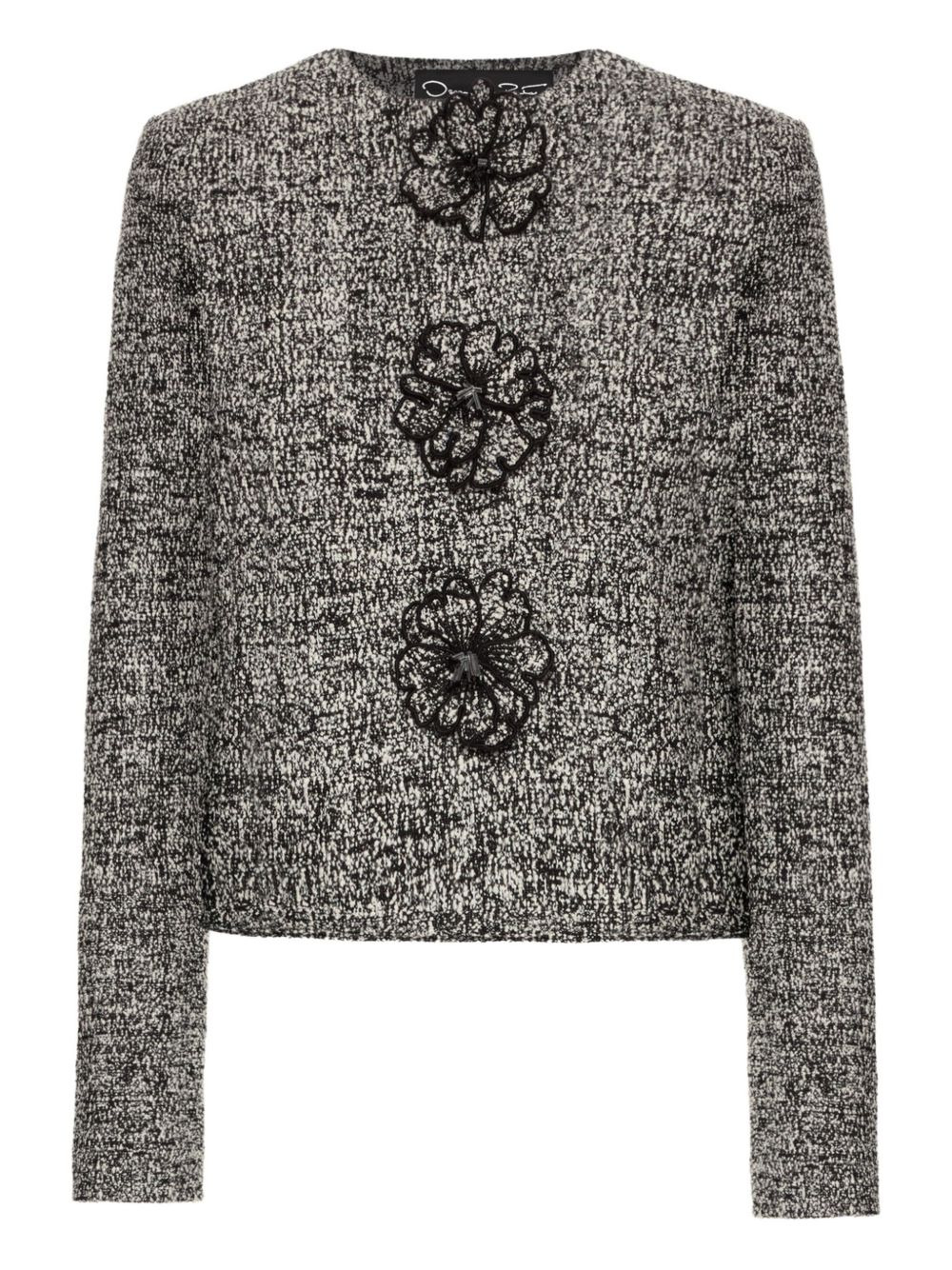 flower-embellished tweed jacket - 1