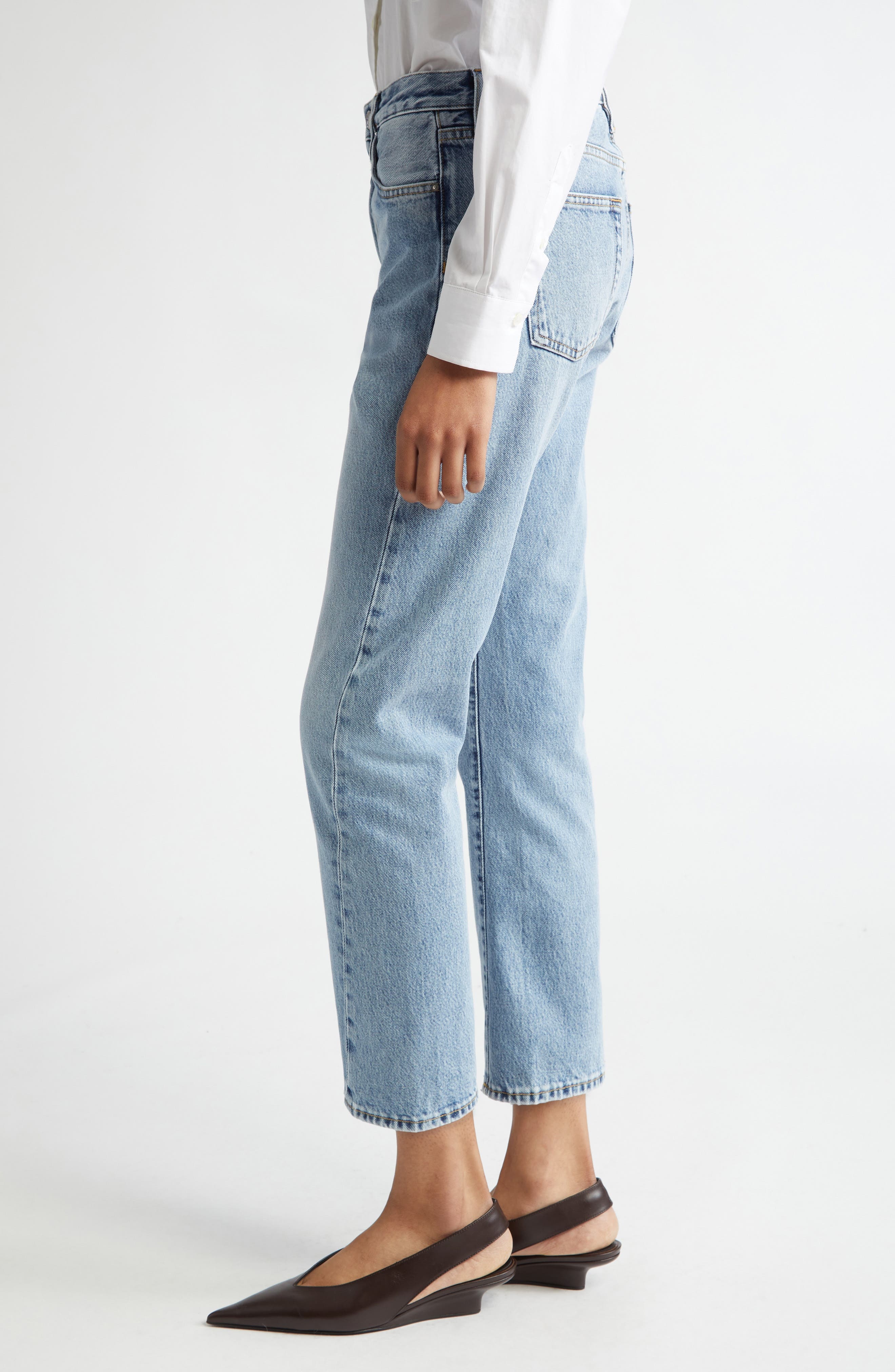 TOTEME Twisted Seam Organic Cotton Straight Leg Jeans in Worn Blue at Nordstrom - 4