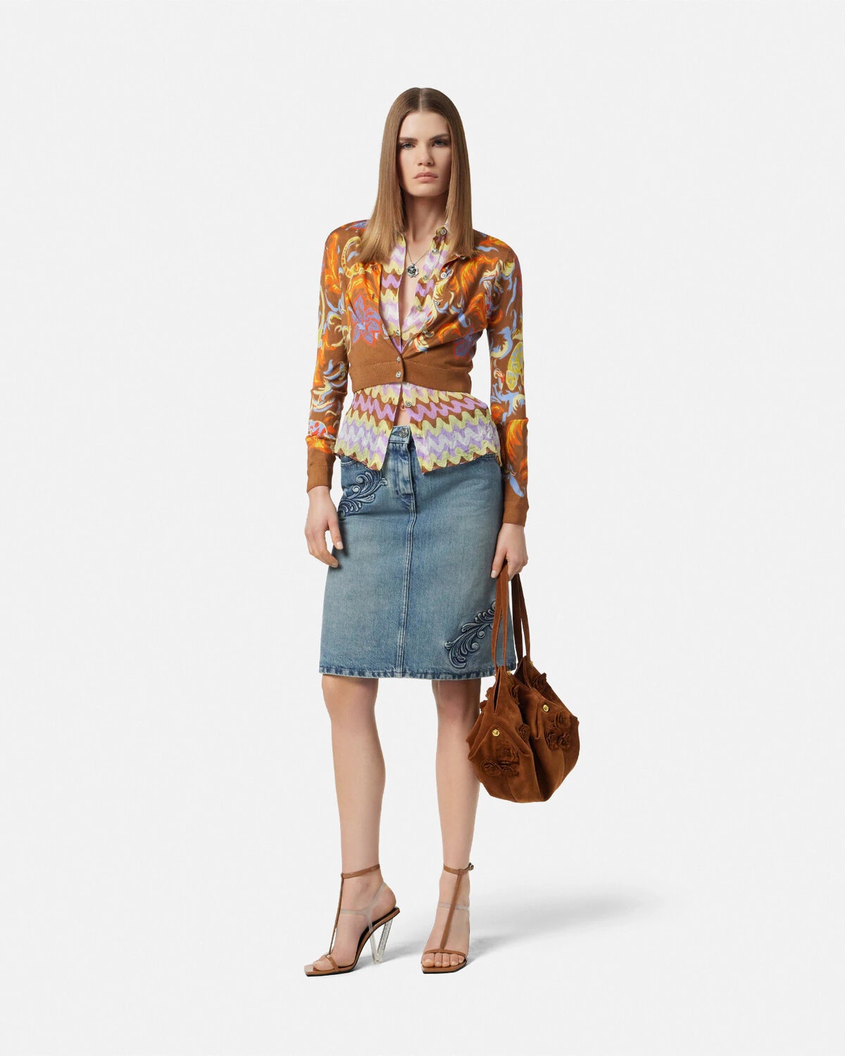 Barocco Denim A-Line Midi Skirt - 2