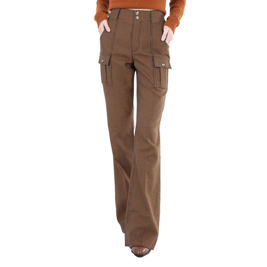 Chloe Ladies In Houndstooth Cotton Wool High-rise Flared Trousers, Brand Size 36 (US Size 4) - 3