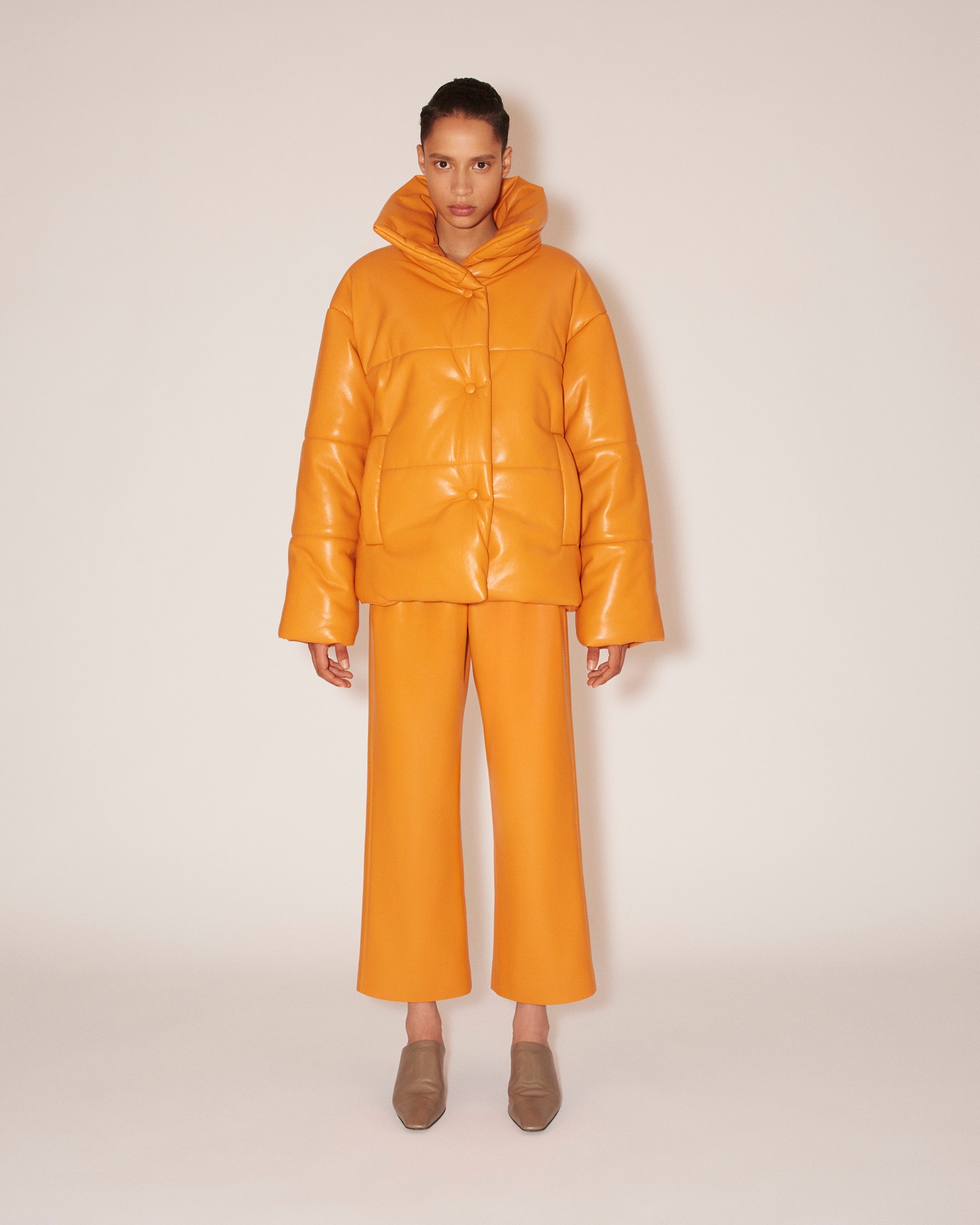 HIDE - Vegan leather puffer jacket - Orange - 2