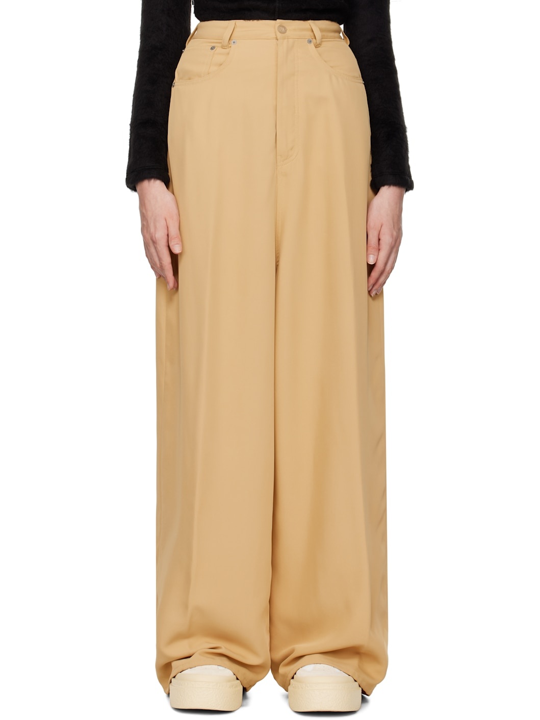 Yellow Fluid Viscose Twill 5 Pocket Trousers - 1