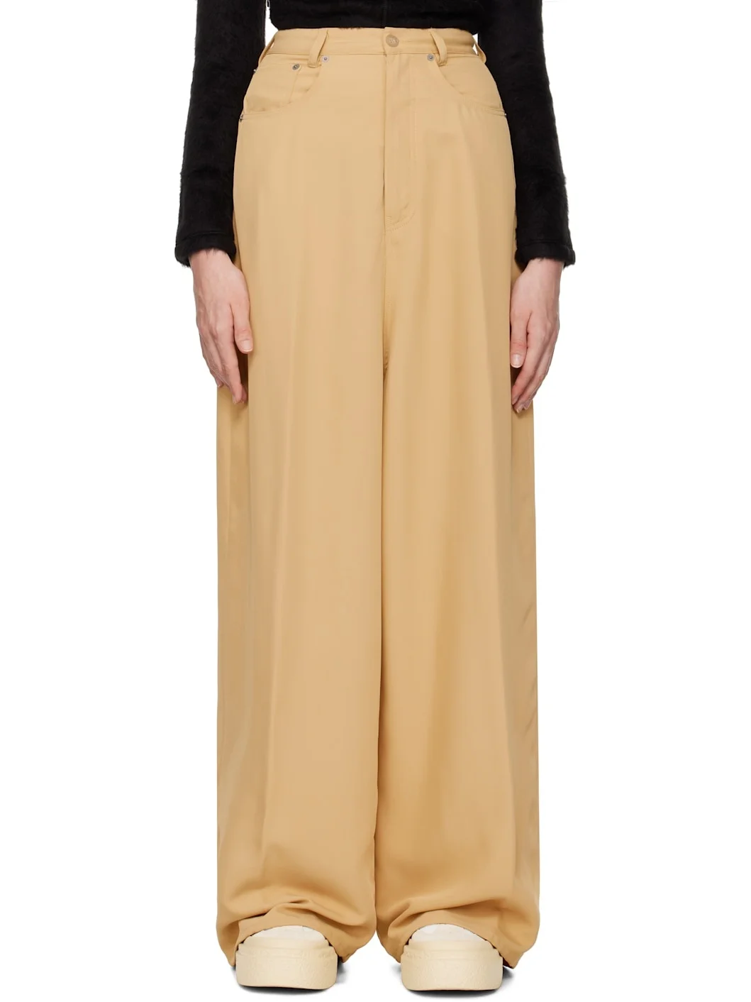 Yellow Fluid Viscose Twill 5 Pocket Trousers - 1
