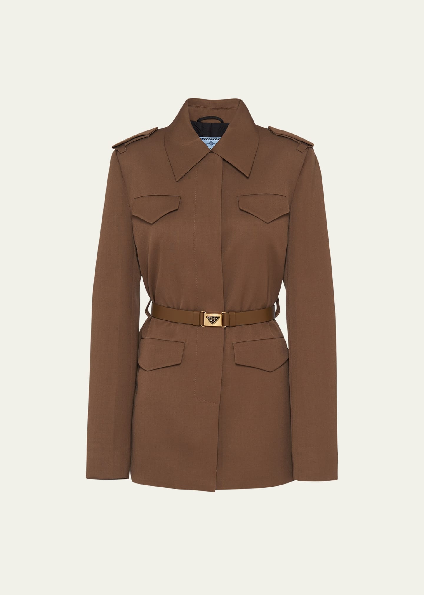 Gabardine Leather Belted Jacket - 1